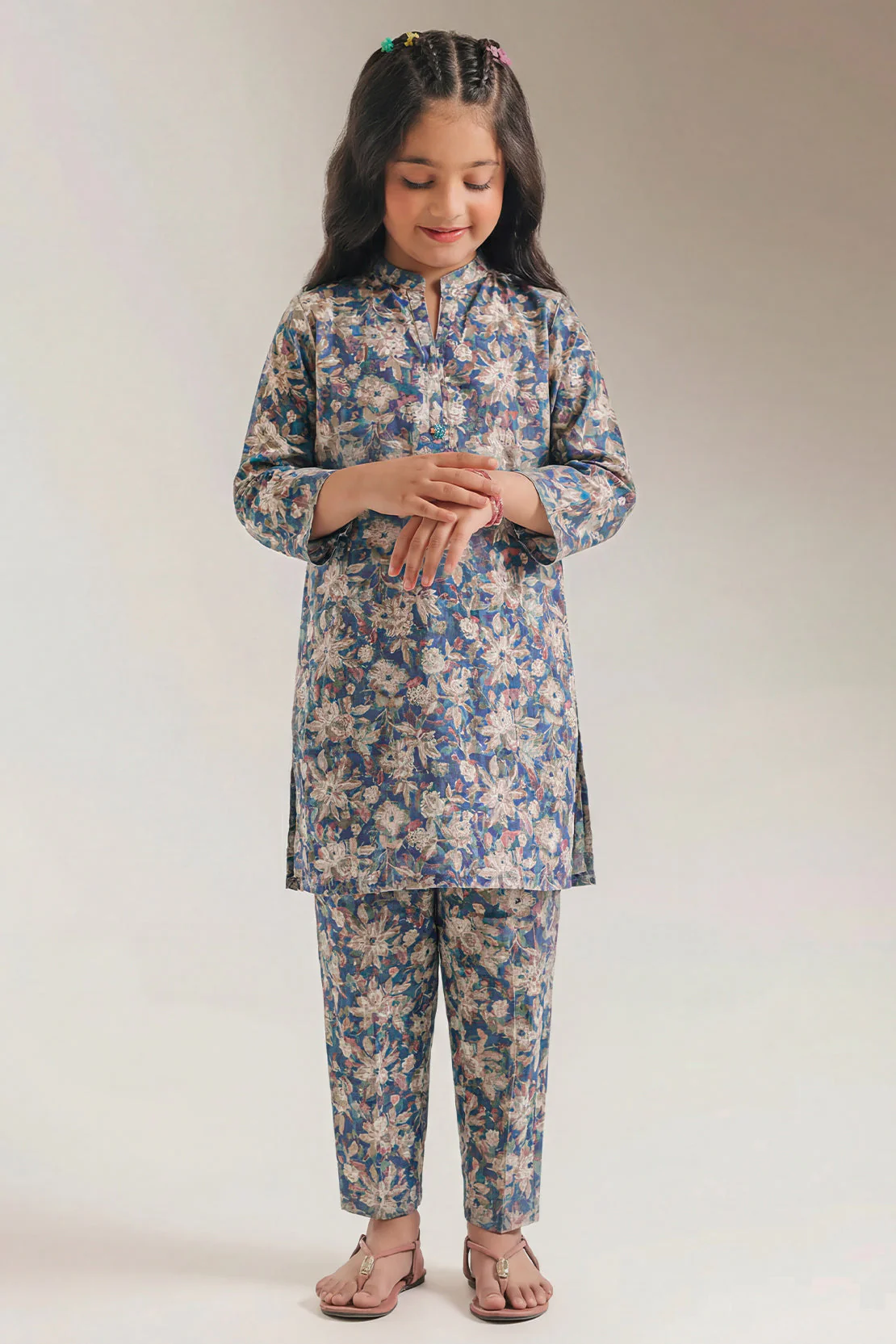 Printed Self Strip Lawn Stitched Shirt For Kids - Image 2