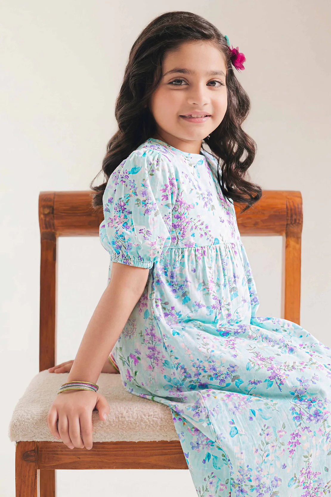 Printed Self Strip Lawn Stitched Shirt For Kids