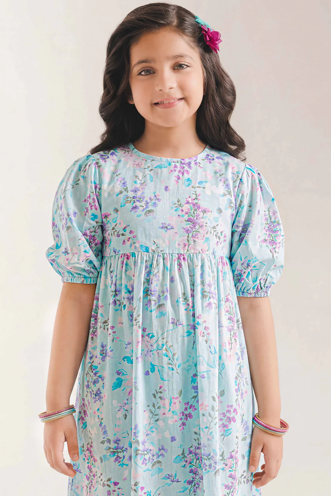 Printed Self Strip Lawn Stitched Shirt For Kids - Image 3