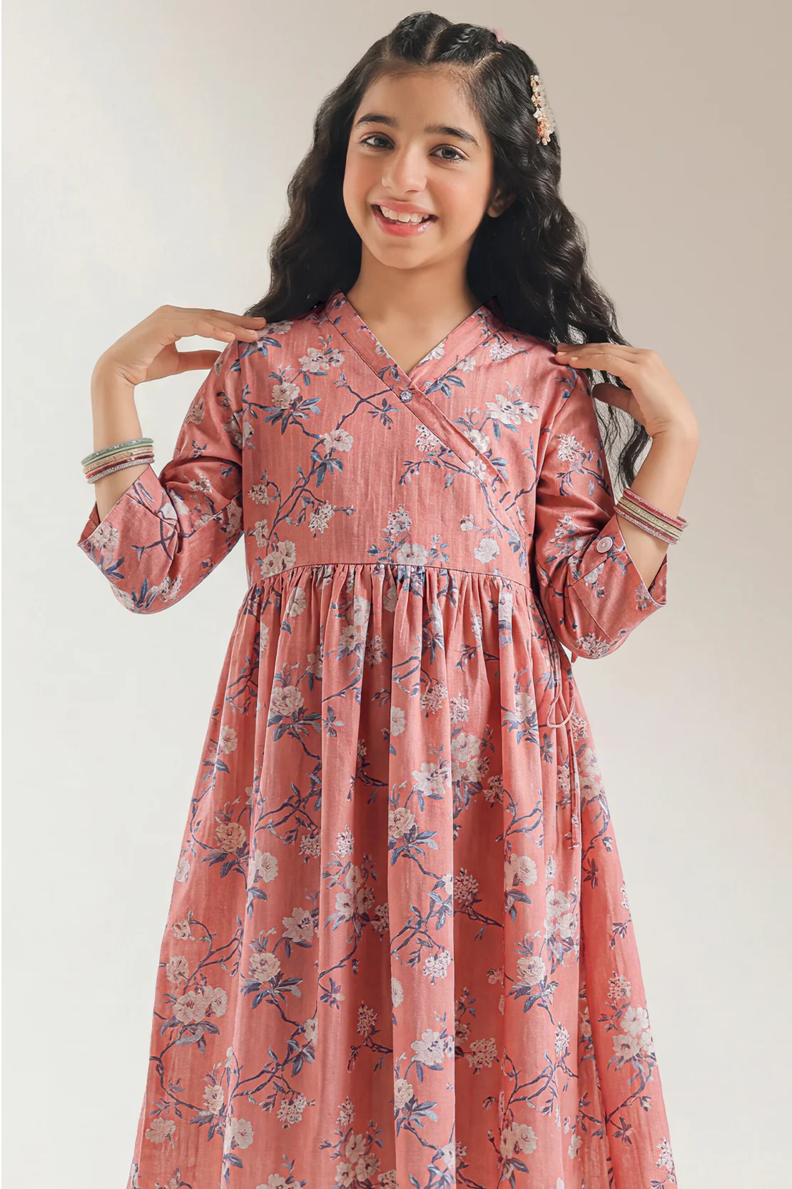 Printed Self Strip Lawn Stitched Shirt For Kids - Image 2
