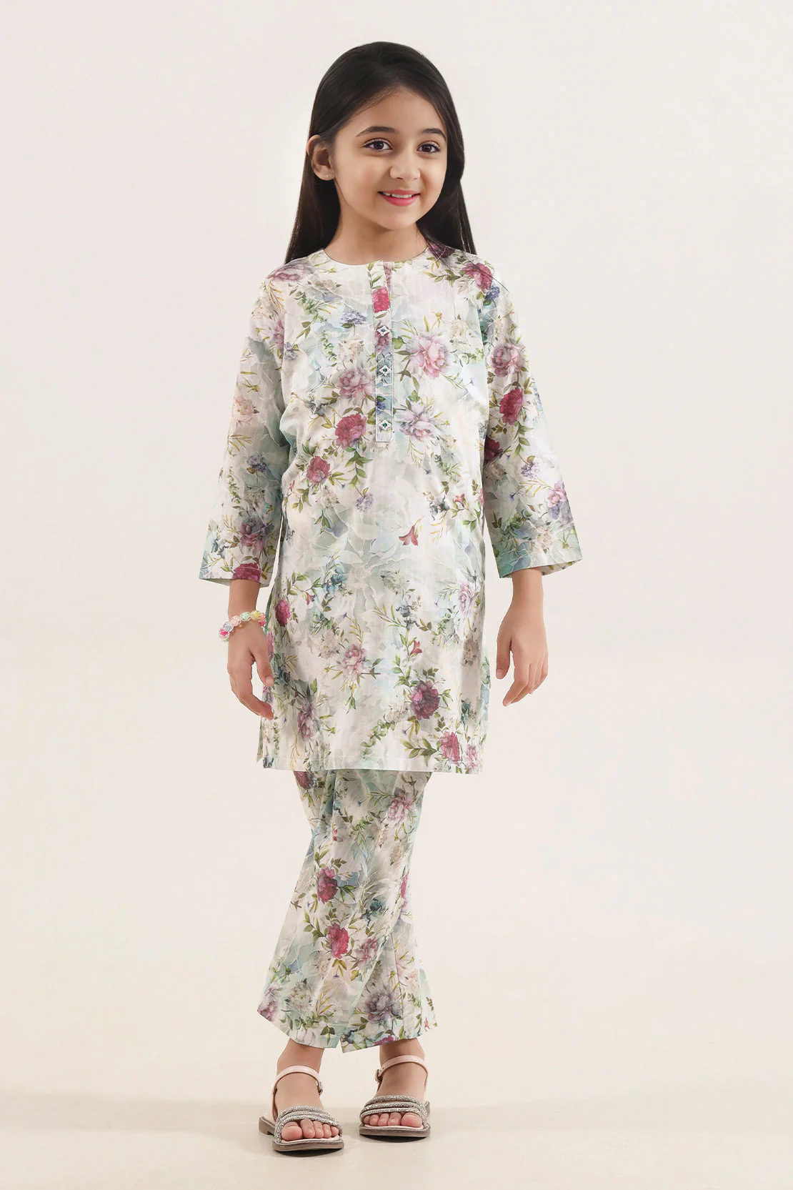 Printed Self Strip Lawn Stitched Shirt For Kids