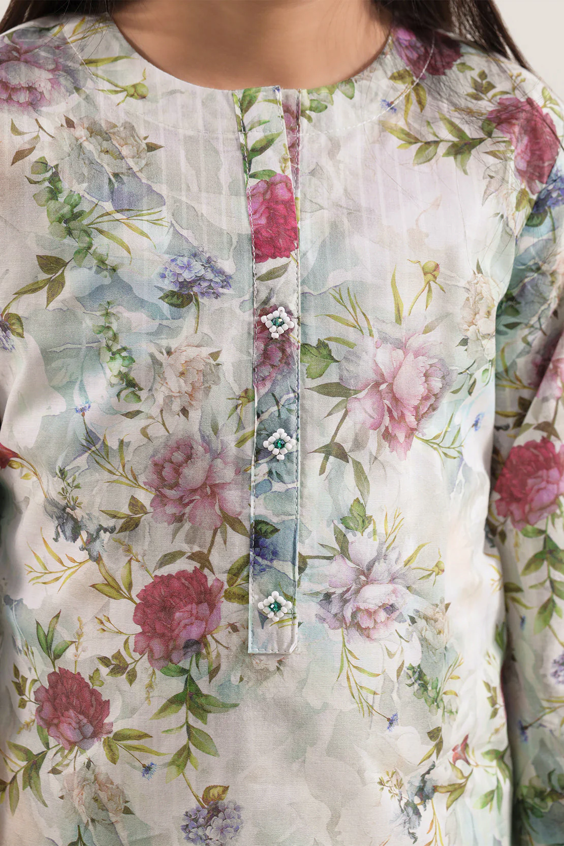 Printed Self Strip Lawn Stitched Shirt For Kids - Image 2