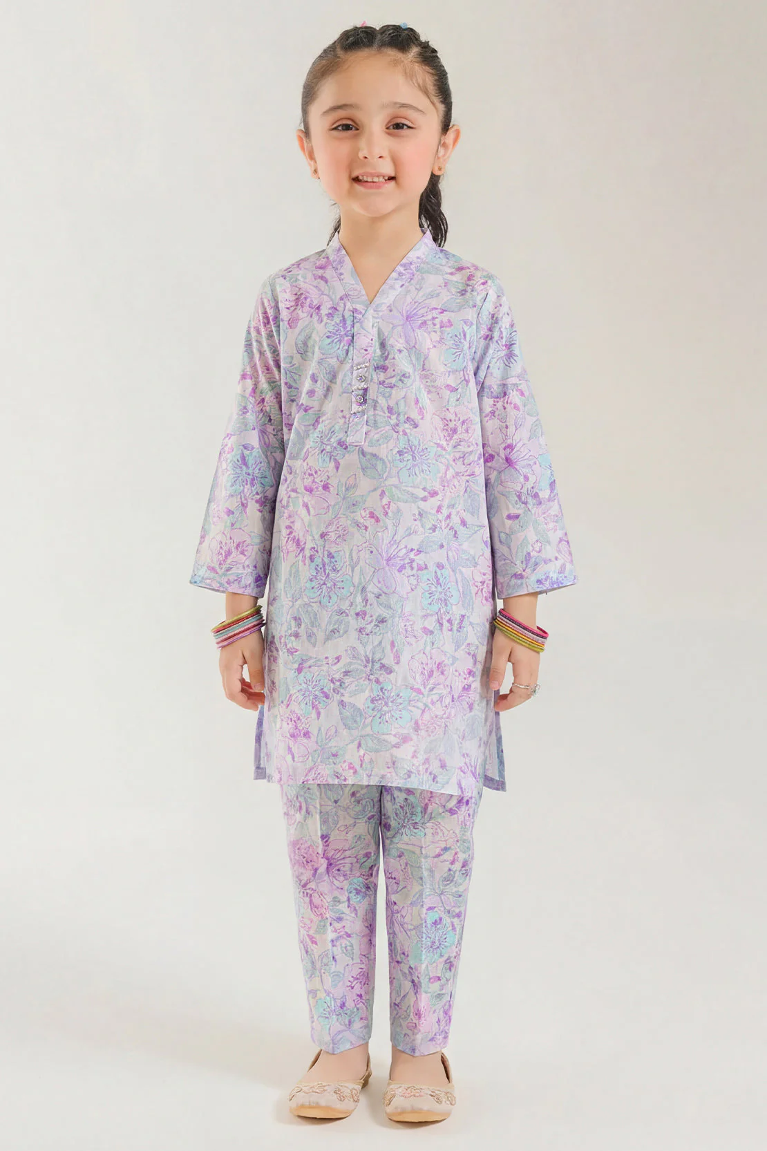 Printed Self Strip Lawn Stitched Shirt For Kids