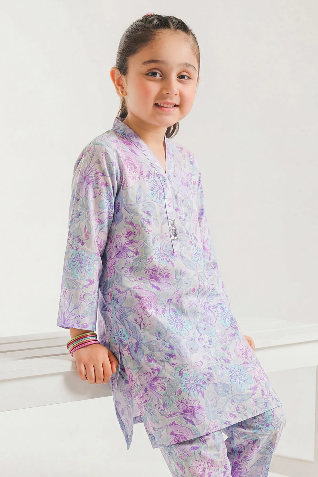 Printed Self Strip Lawn Stitched Shirt For Kids - Image 2