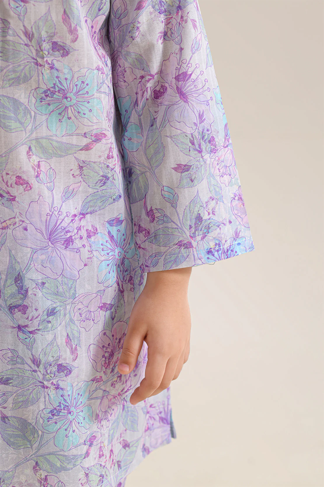 Printed Self Strip Lawn Stitched Shirt For Kids - Image 4