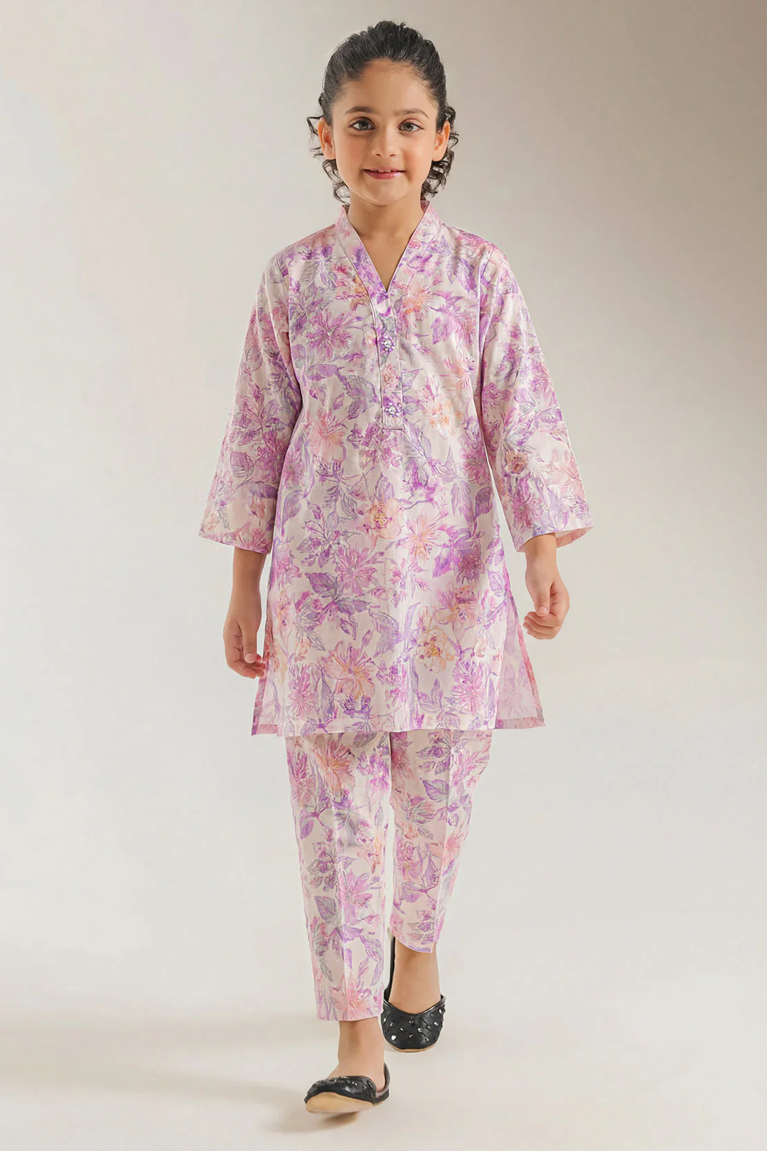 Printed Self Strip Lawn Stitched Shirt For Kids