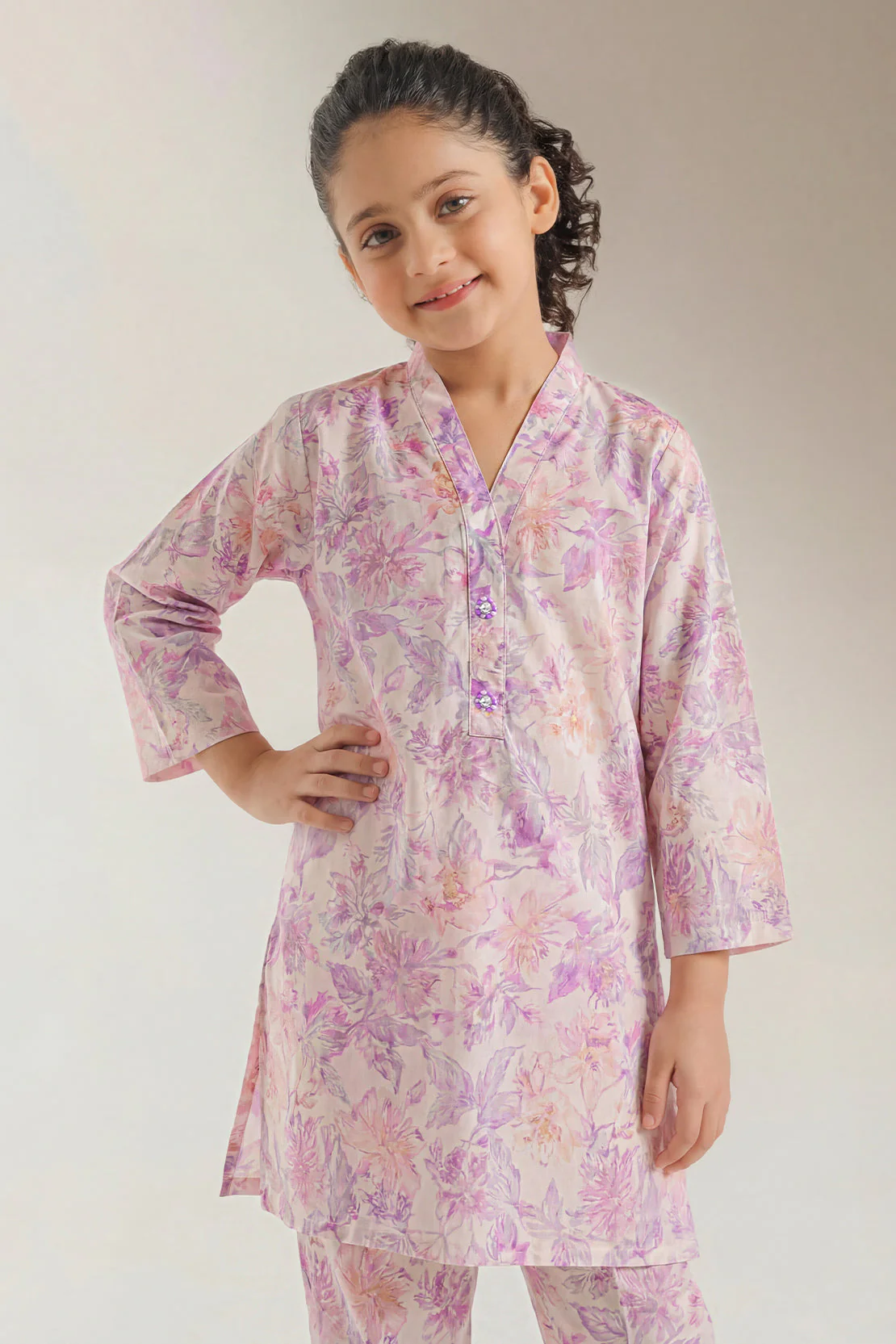 Printed Self Strip Lawn Stitched Shirt For Kids - Image 3