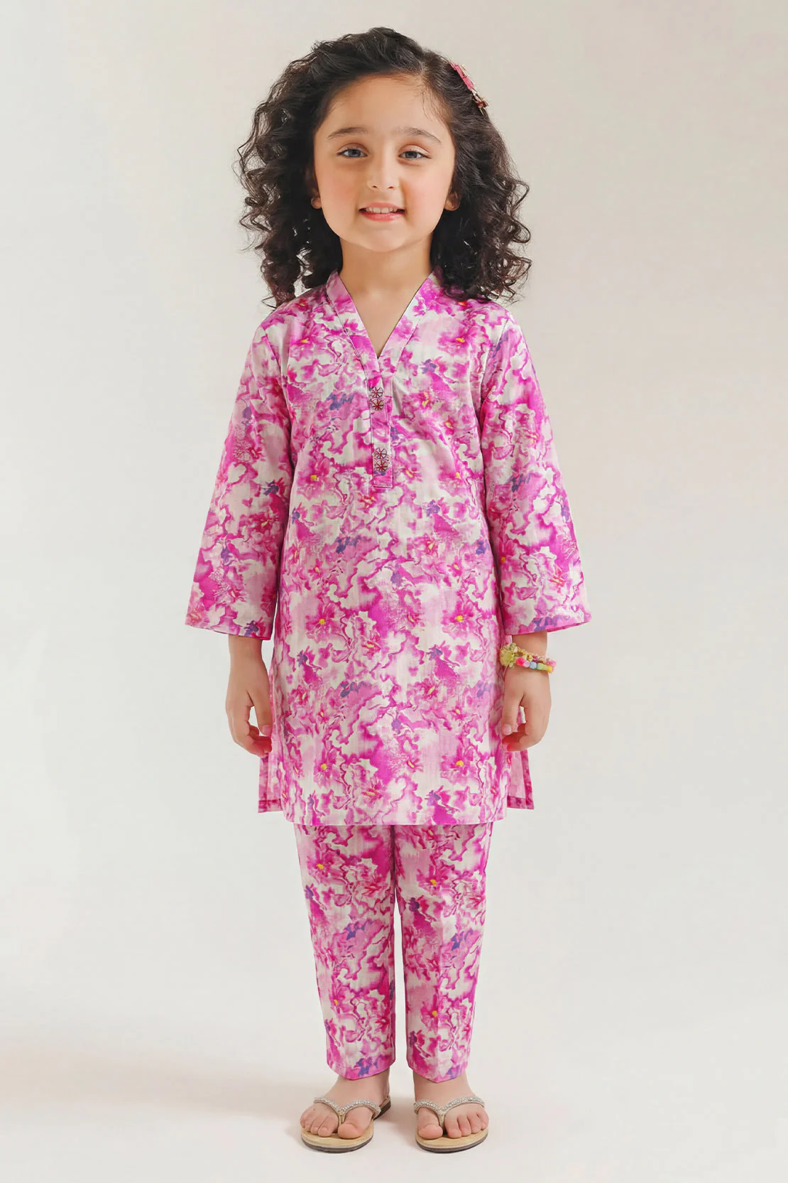 Printed Self Strip Lawn Stitched Shirt For Kids - Image 2