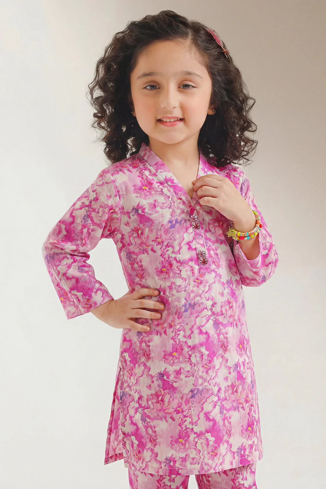 Printed Self Strip Lawn Stitched Shirt For Kids - Image 4