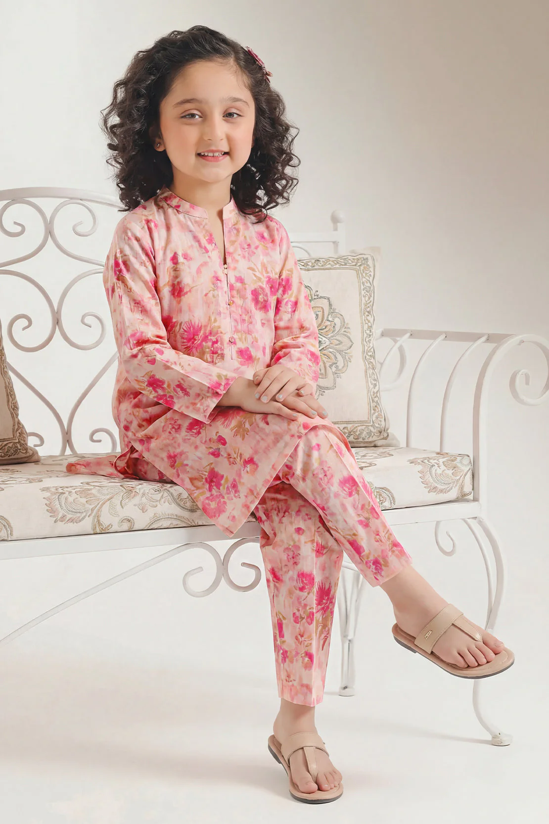 Printed Self Strip Lawn Stitched Shirt For Kids