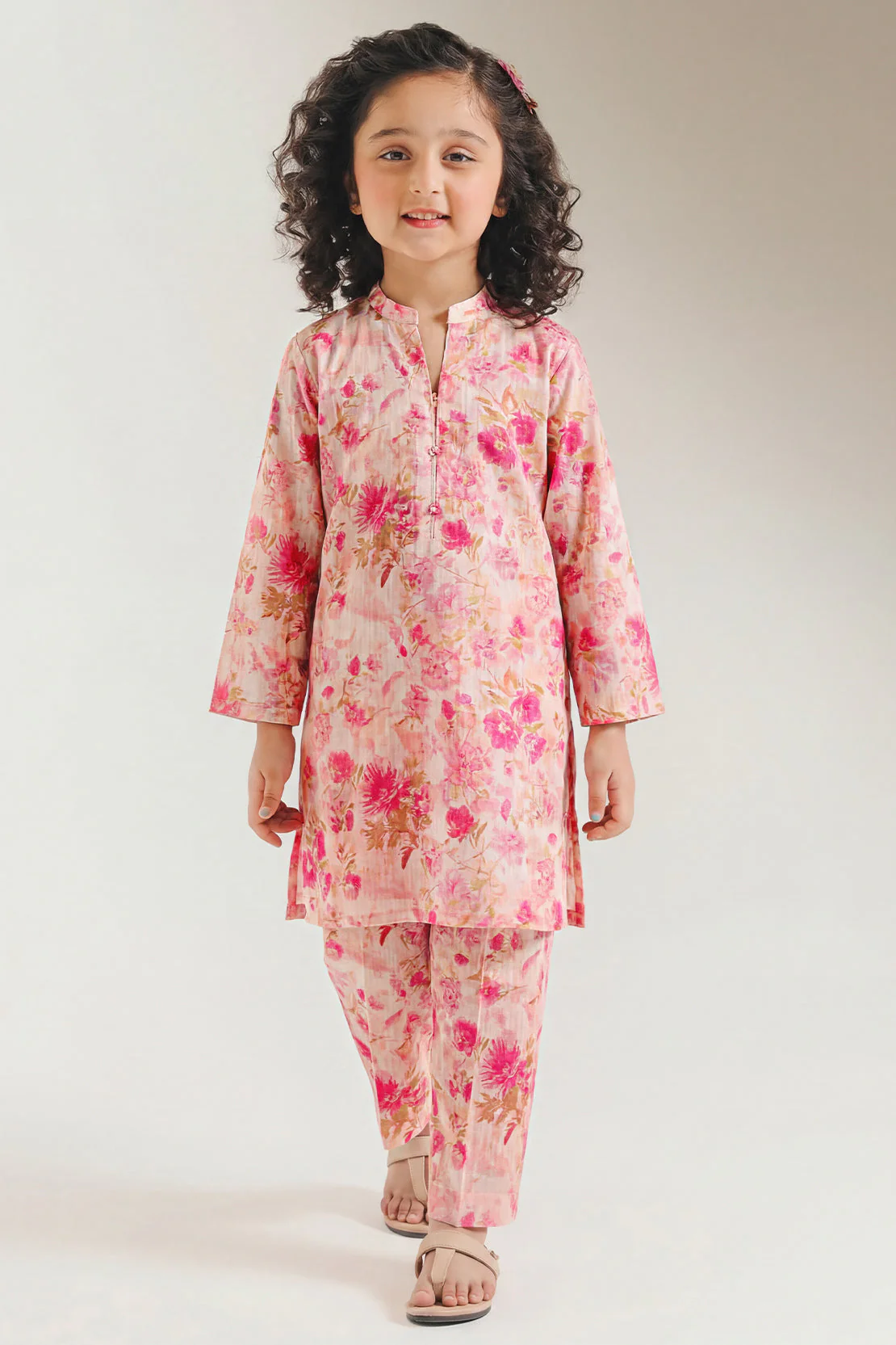 Printed Self Strip Lawn Stitched Shirt For Kids - Image 3