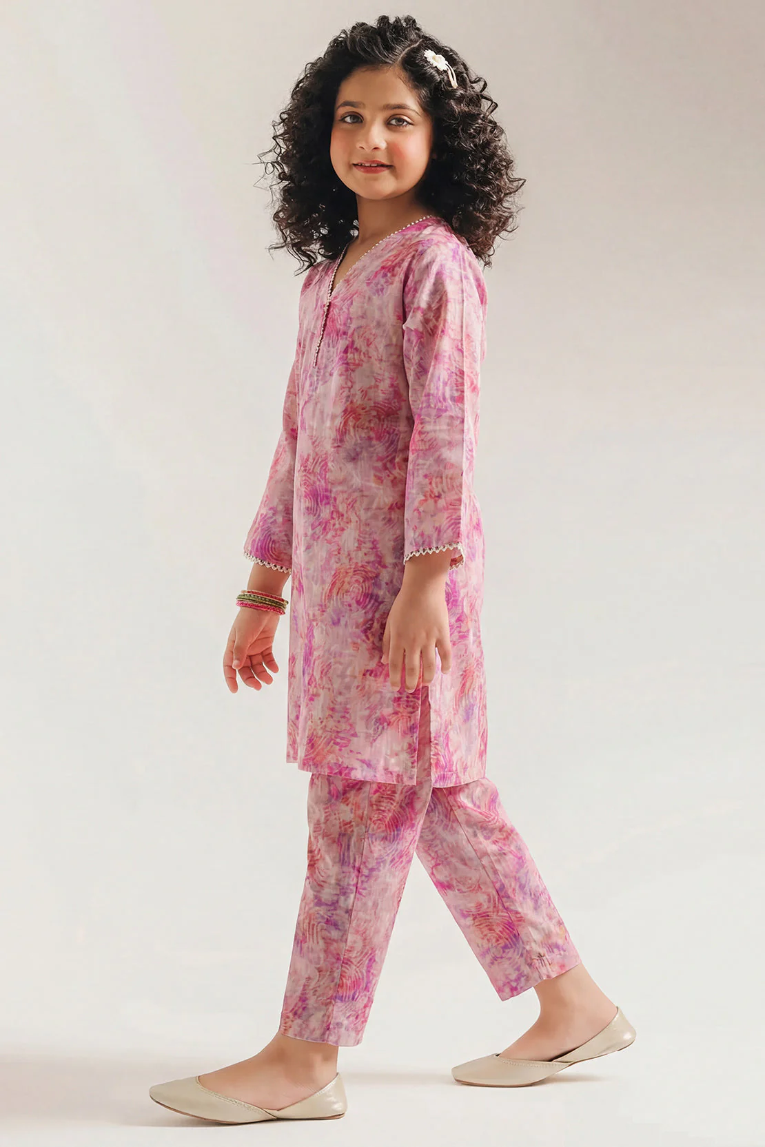 Printed Self Strip Lawn Stitched Shirt For Kids