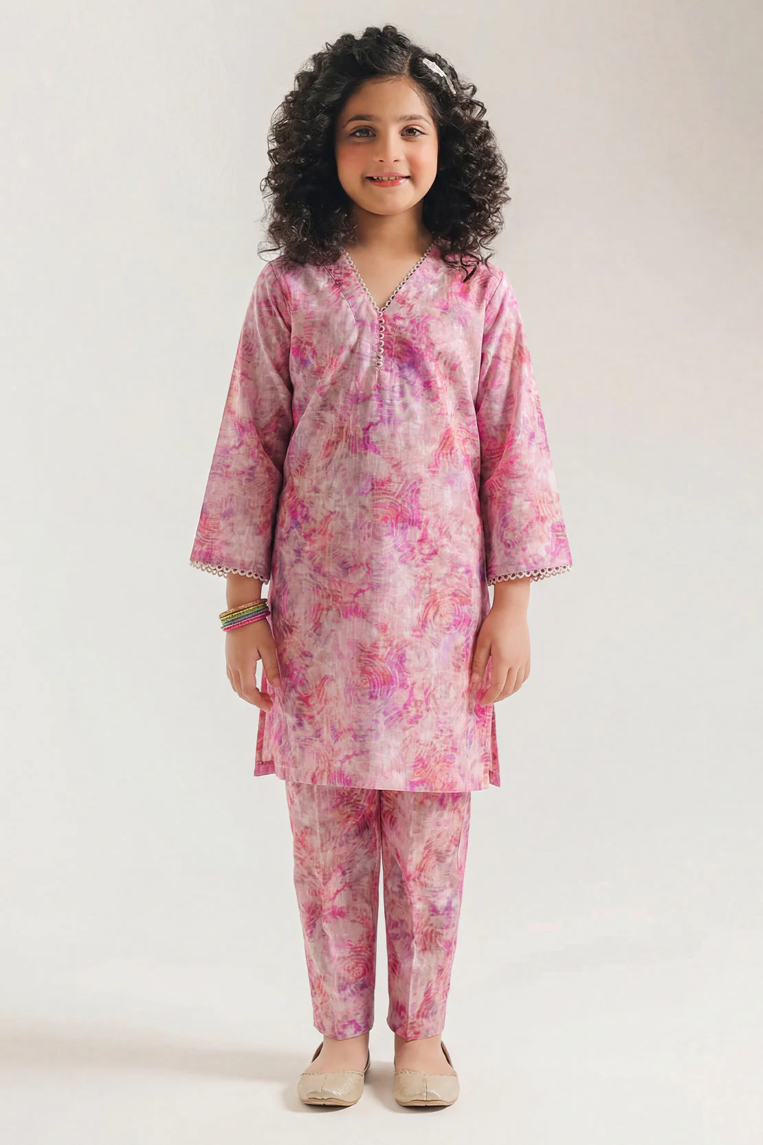 Printed Self Strip Lawn Stitched Shirt For Kids - Image 2