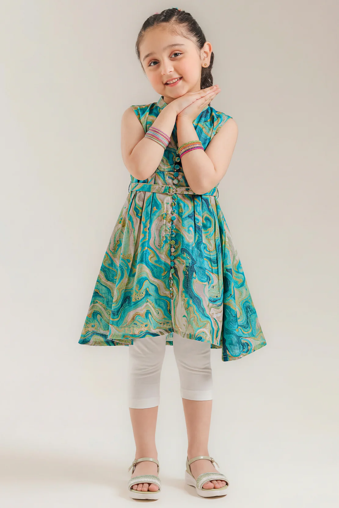 Printed Self Strip Lawn Stitched Shirt For Kids
