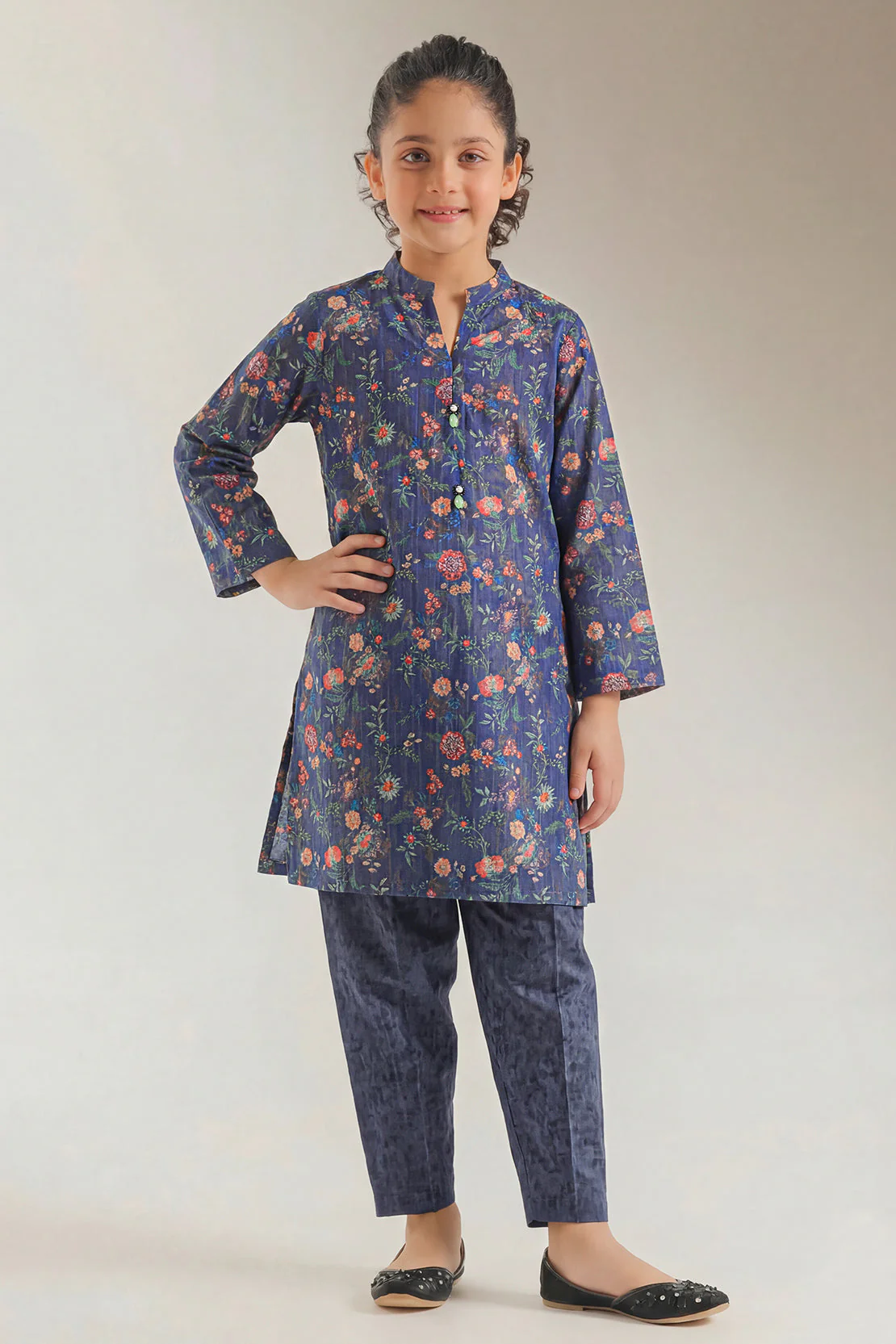 Printed Self Strip Lawn Stitched Shirt For Kids - Image 2