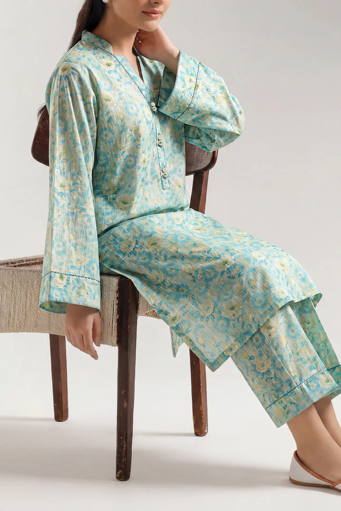 Printed Self Strip Lawn Stitched Shirt - Image 3
