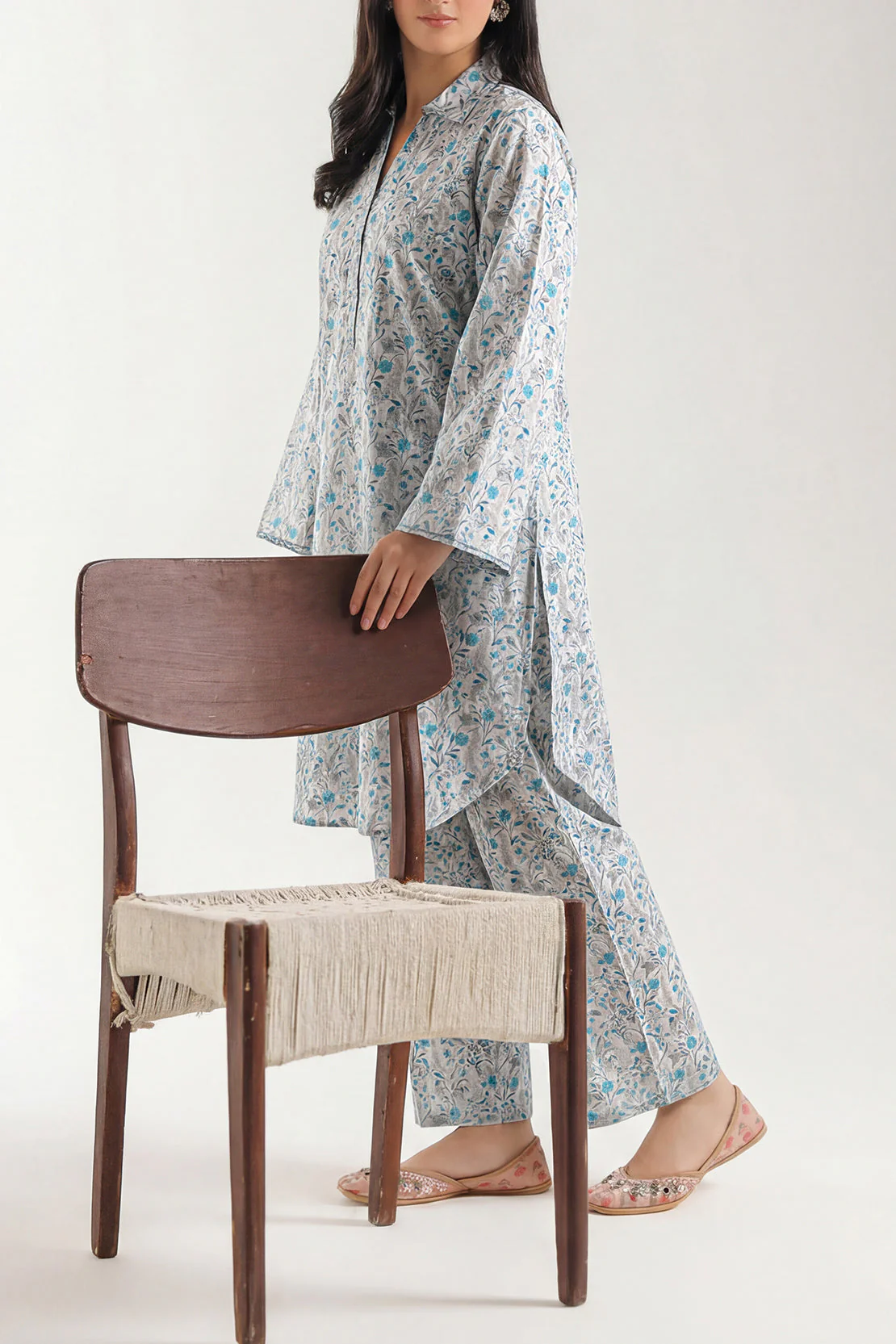 Printed Self Strip Lawn Stitched Shirt - Image 2