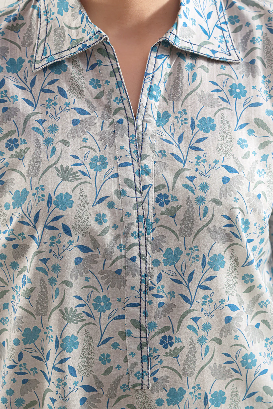 Printed Self Strip Lawn Stitched Shirt - Image 3