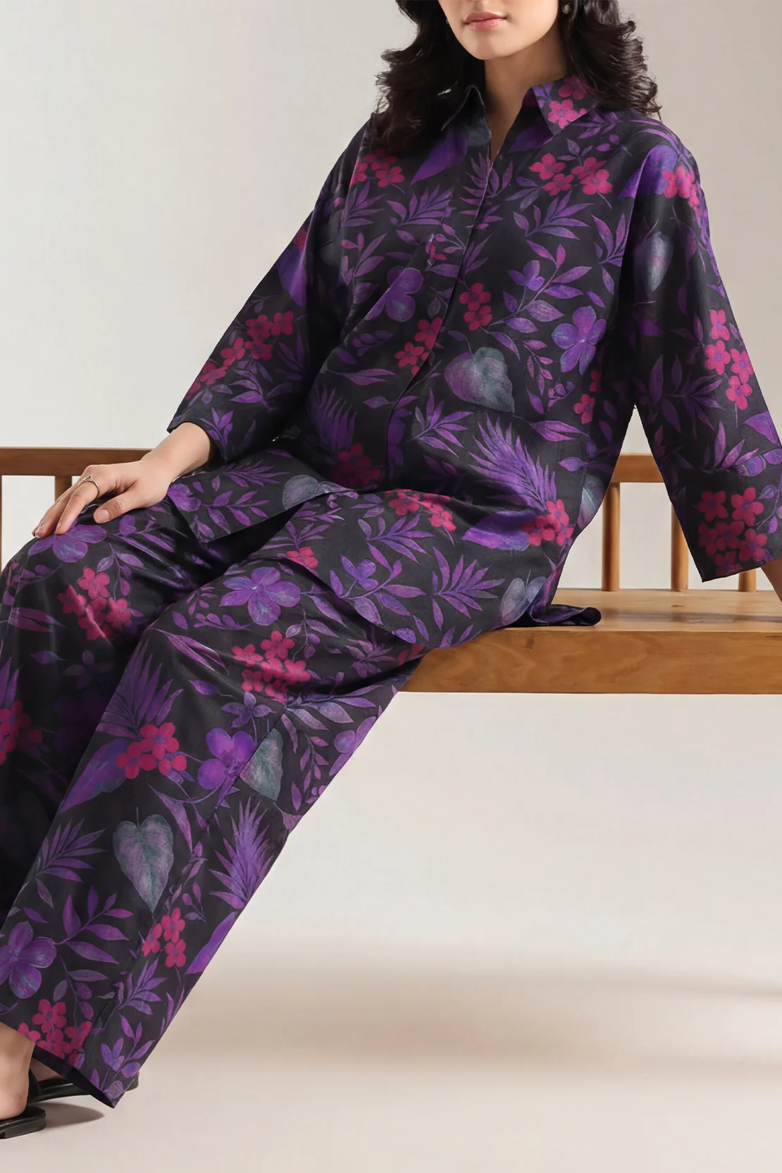 Printed Self Strip Lawn Stitched Shirt