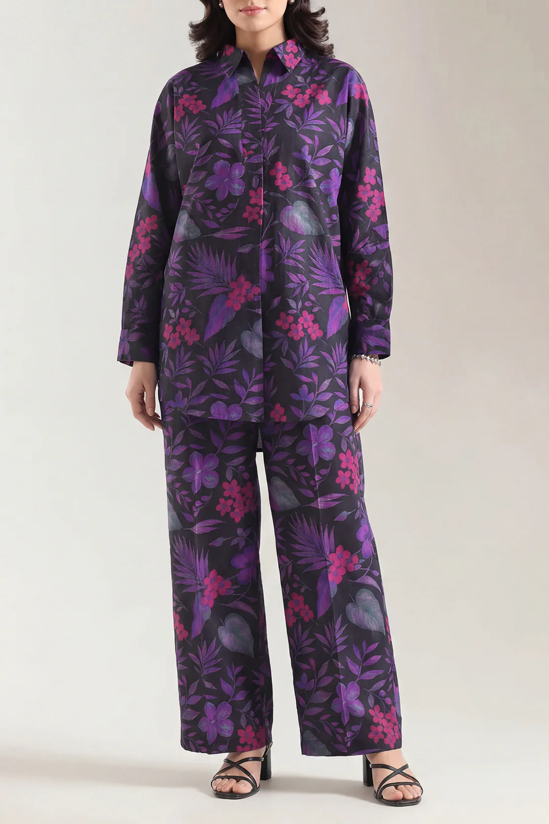 Printed Self Strip Lawn Stitched Shirt - Image 2