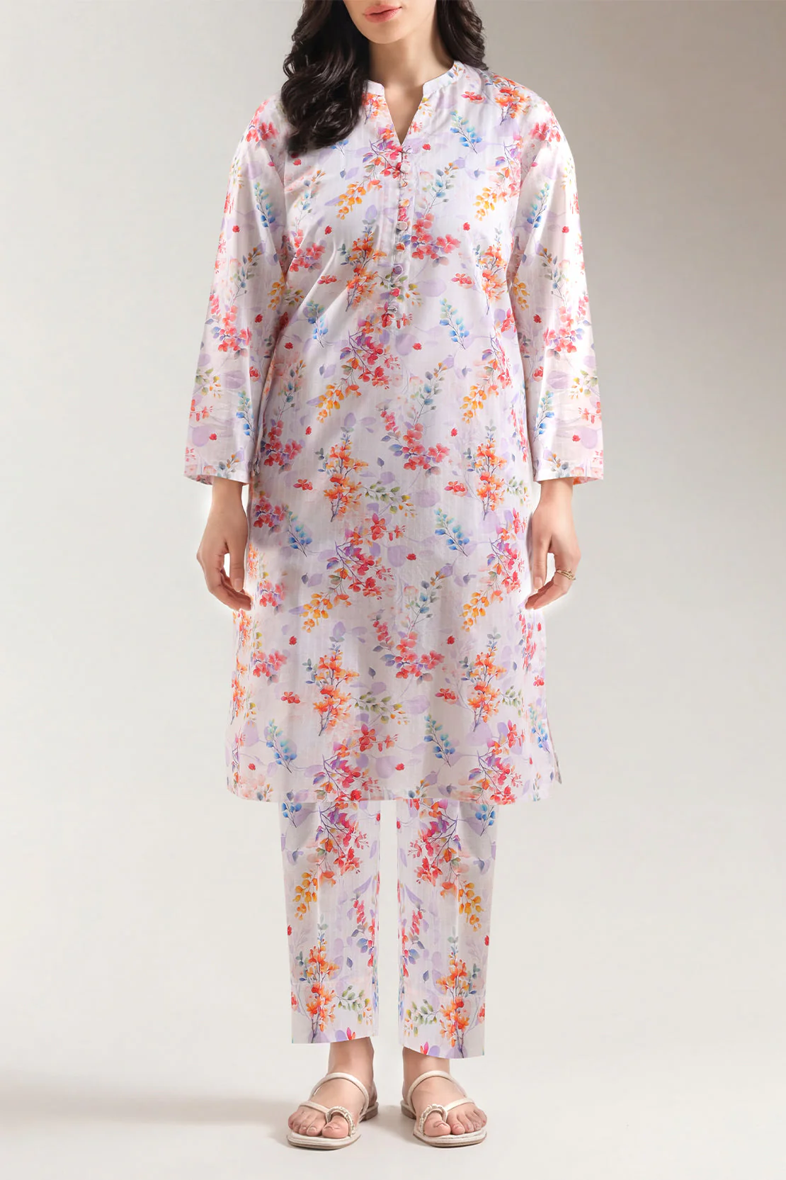 Printed Self Strip Lawn Stitched Shirt