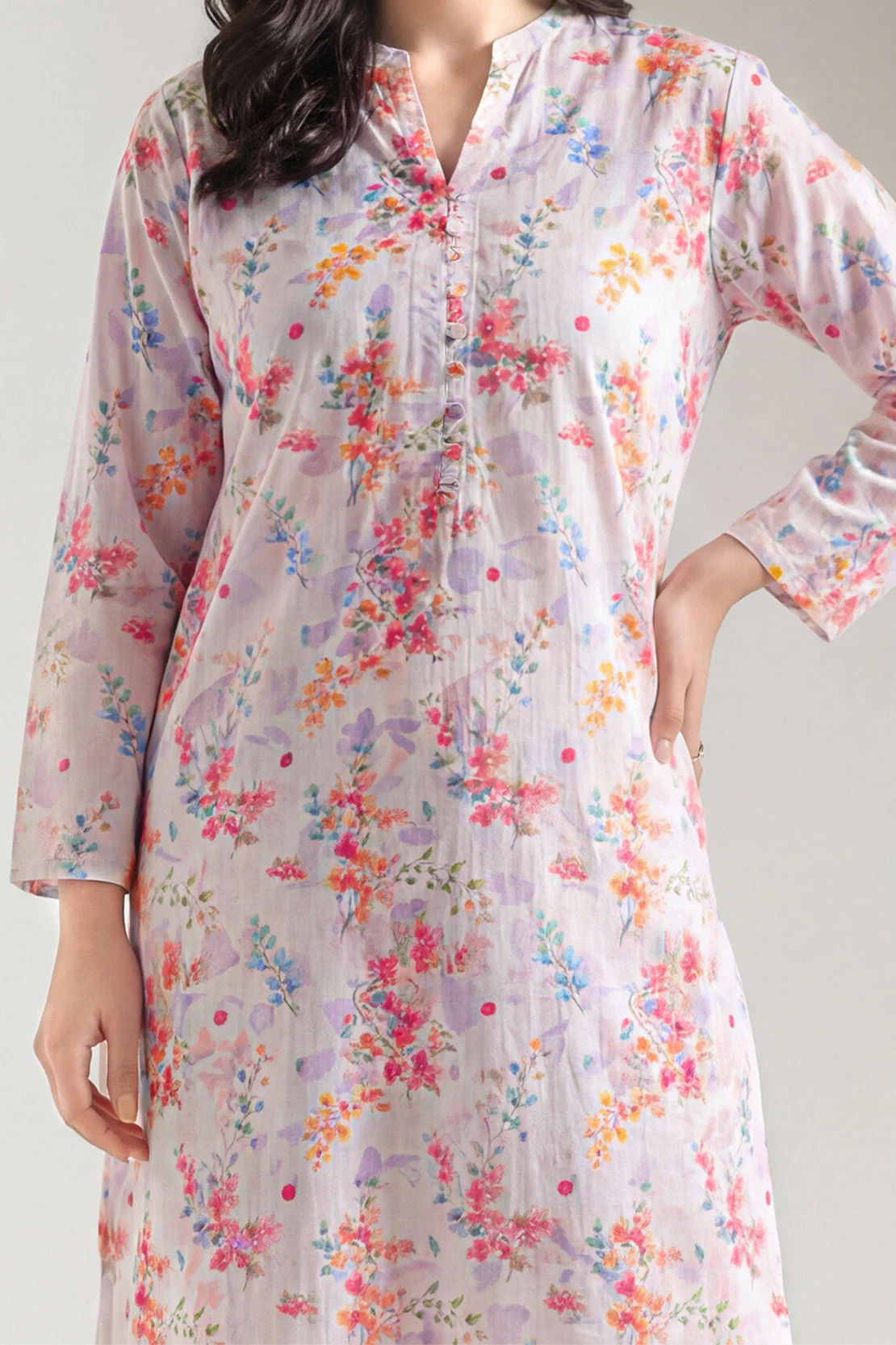 Printed Self Strip Lawn Stitched Shirt - Image 2