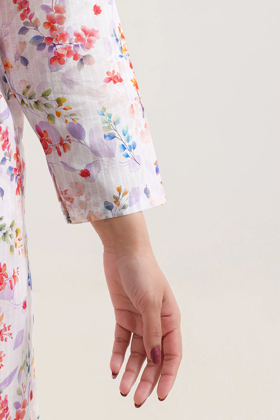 Printed Self Strip Lawn Stitched Shirt - Image 4