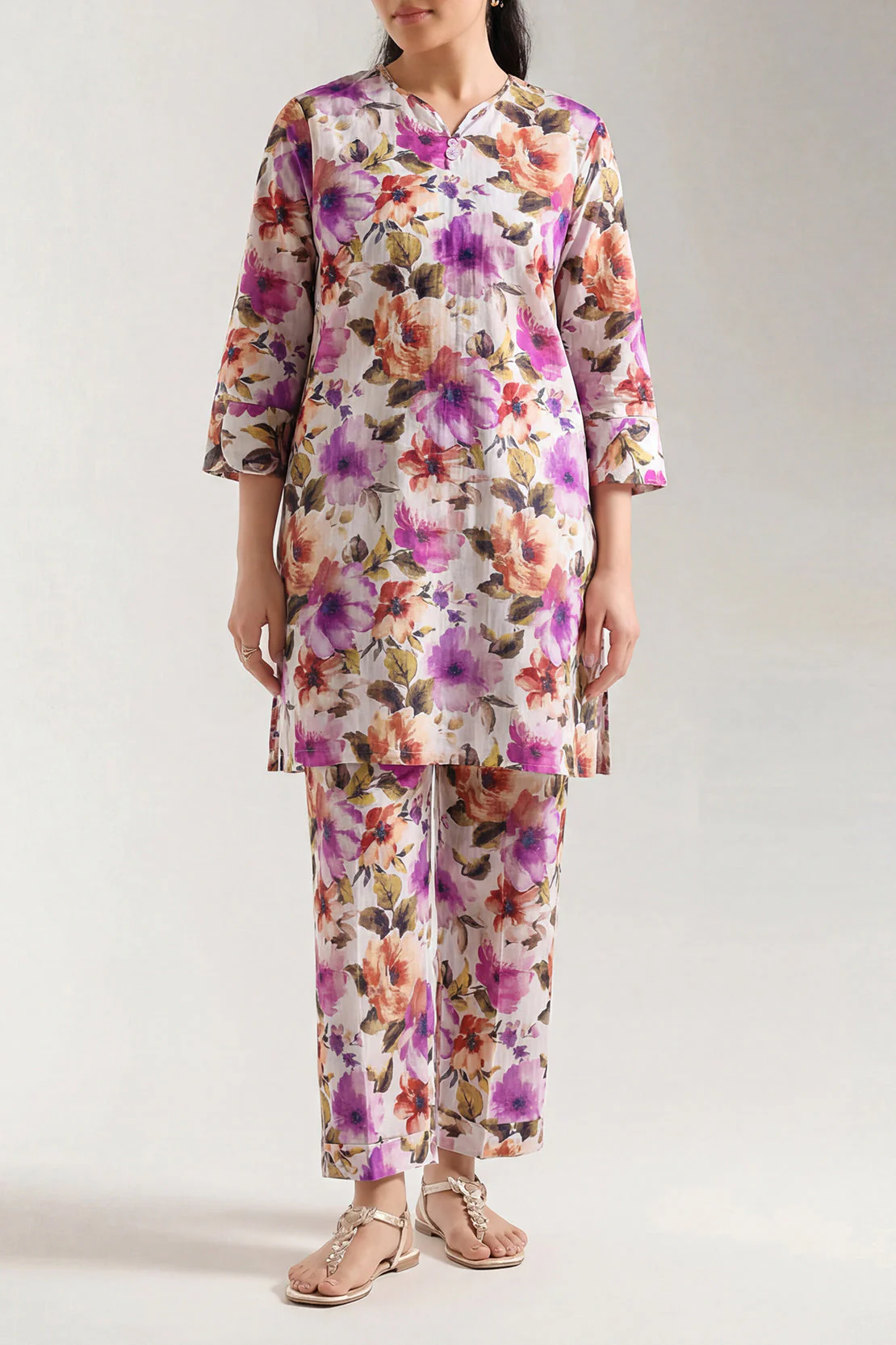 Printed Self Strip Lawn Stitched Shirt - Image 2