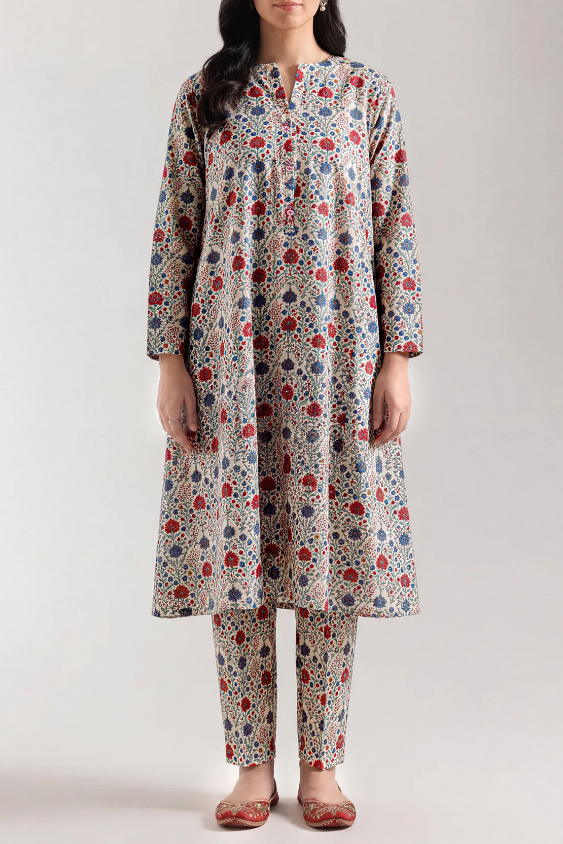 Printed Self Strip Lawn Stitched Shirt