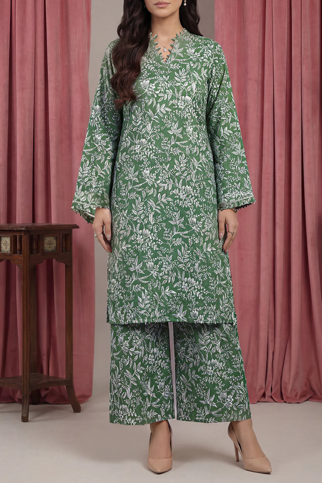 Printed Self Strip Lawn Stitched Shirt
