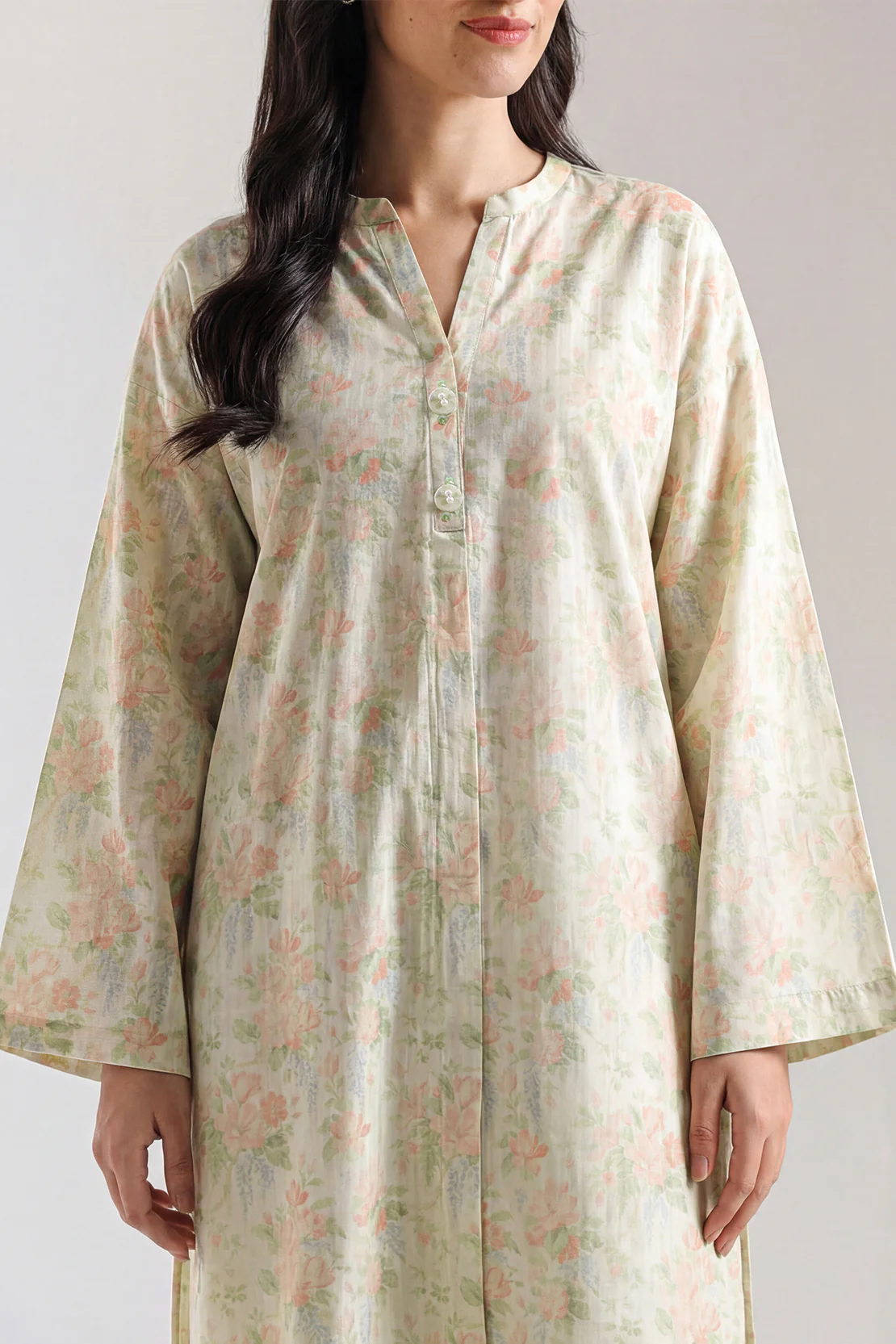 Printed Self Strip Lawn Stitched Shirt - Image 2