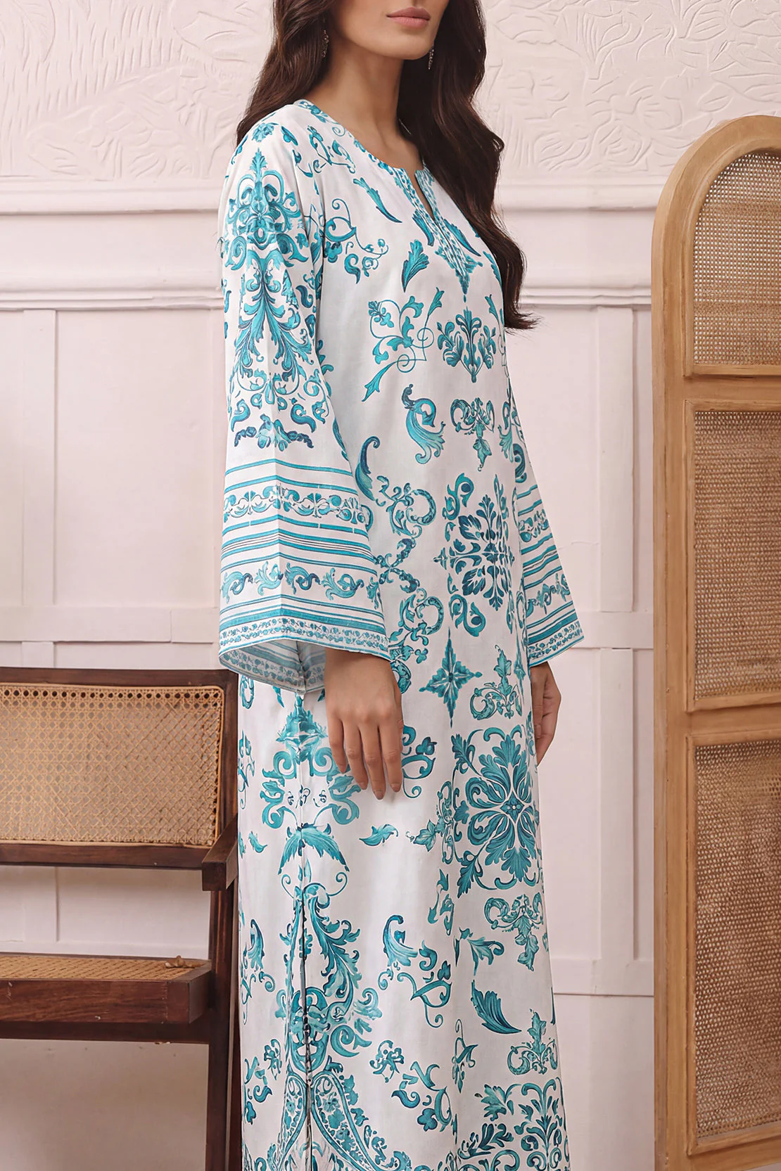 Printed Kaftaan Shamose Silk Stitched Dress - Image 3