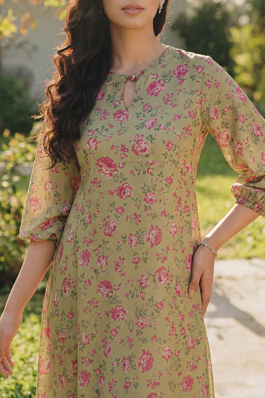 Printed Silk Touch Stitched Dress - Image 2