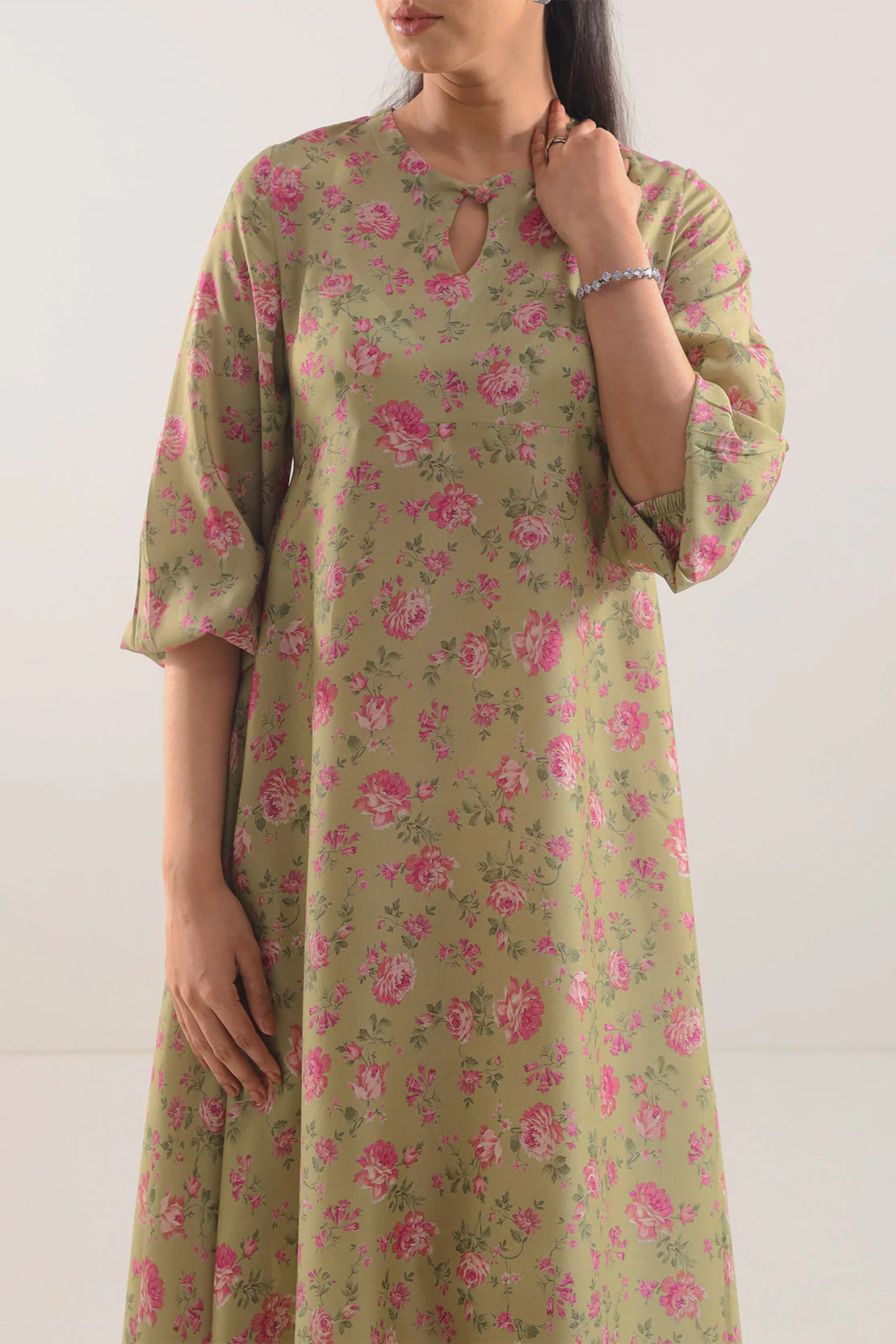 Printed Silk Touch Stitched Dress - Image 3