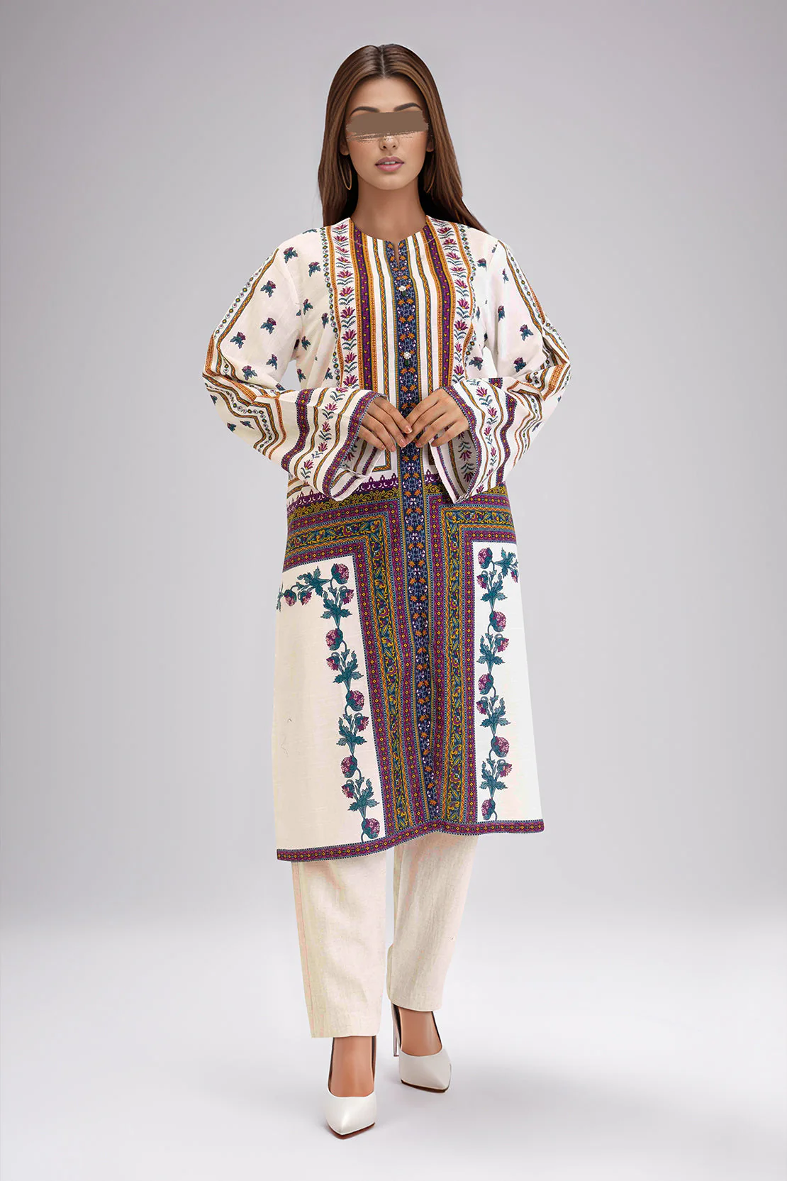 Printed Slub Cotton Stitched Shirt
