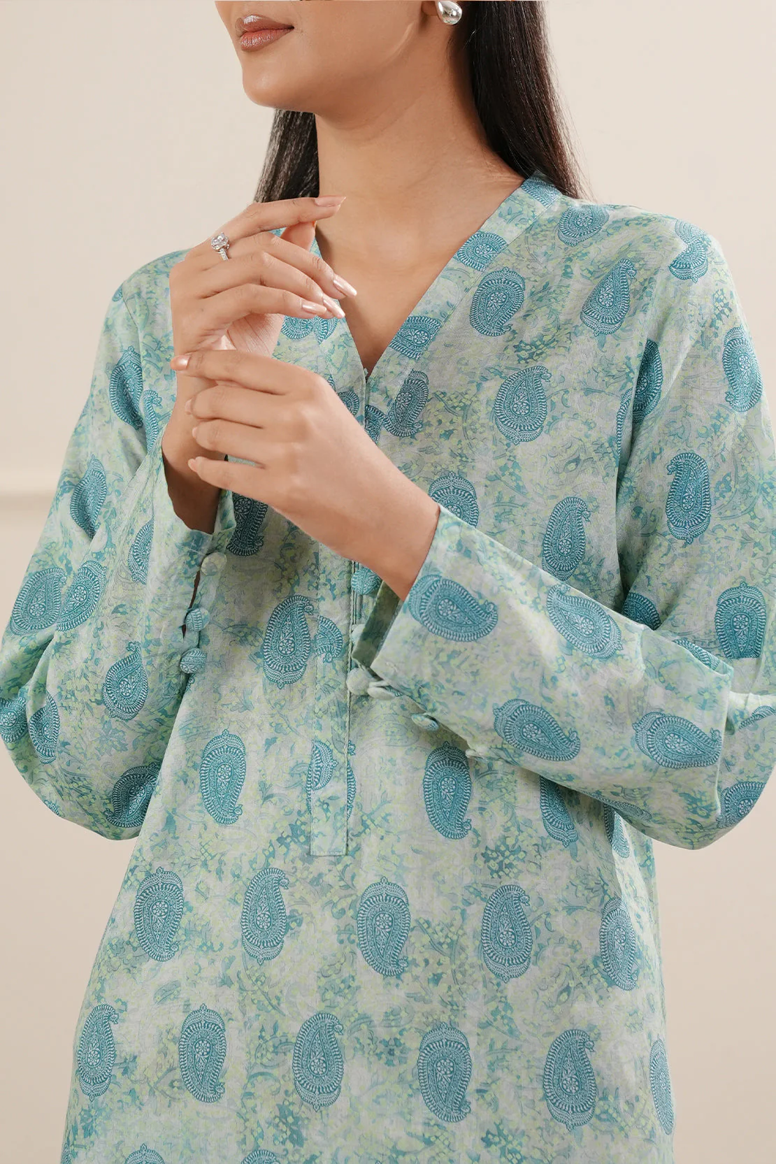 Printed Slub Cotton Stitched Shirt - Image 5