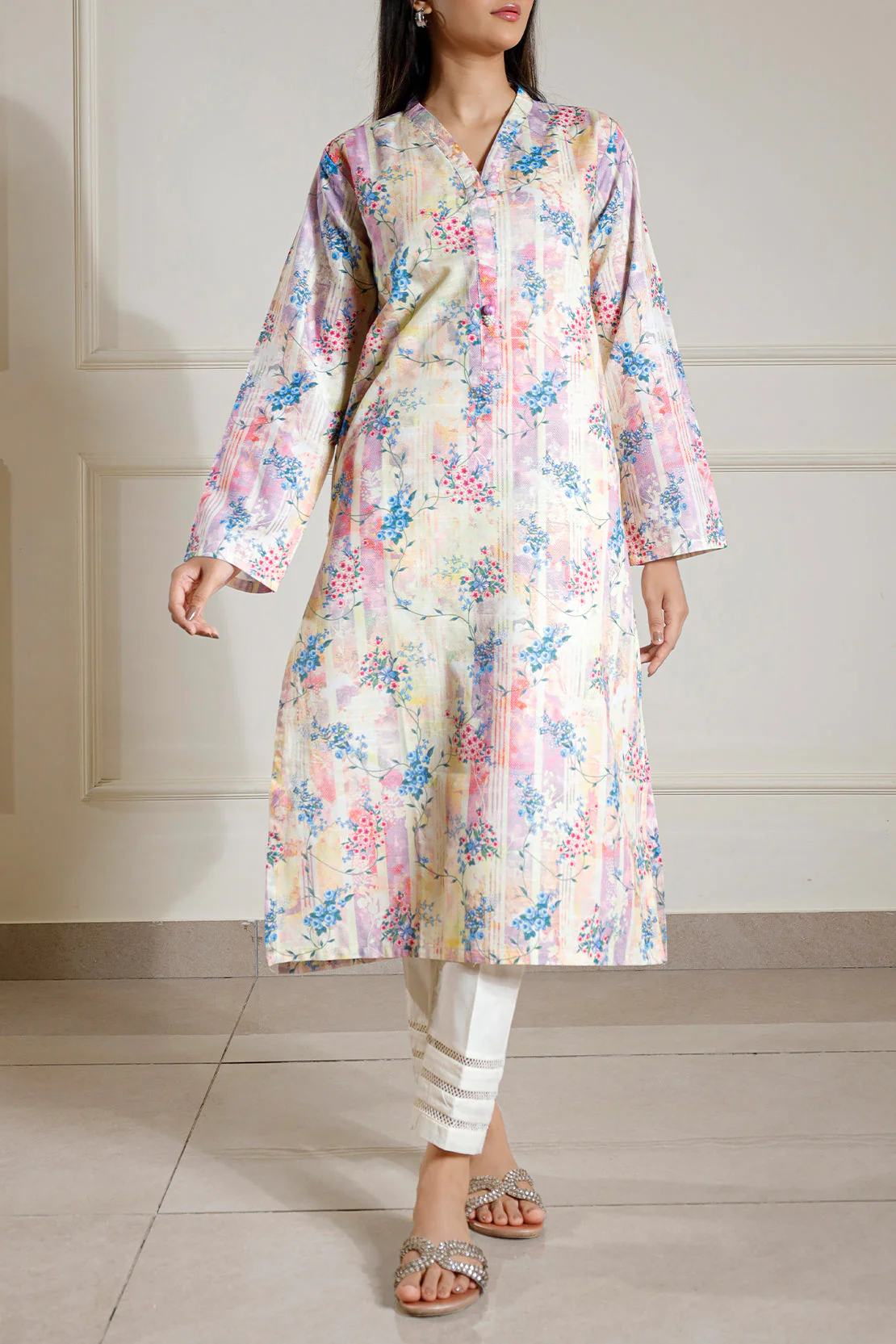Printed Slub Cotton Stitched Shirt
