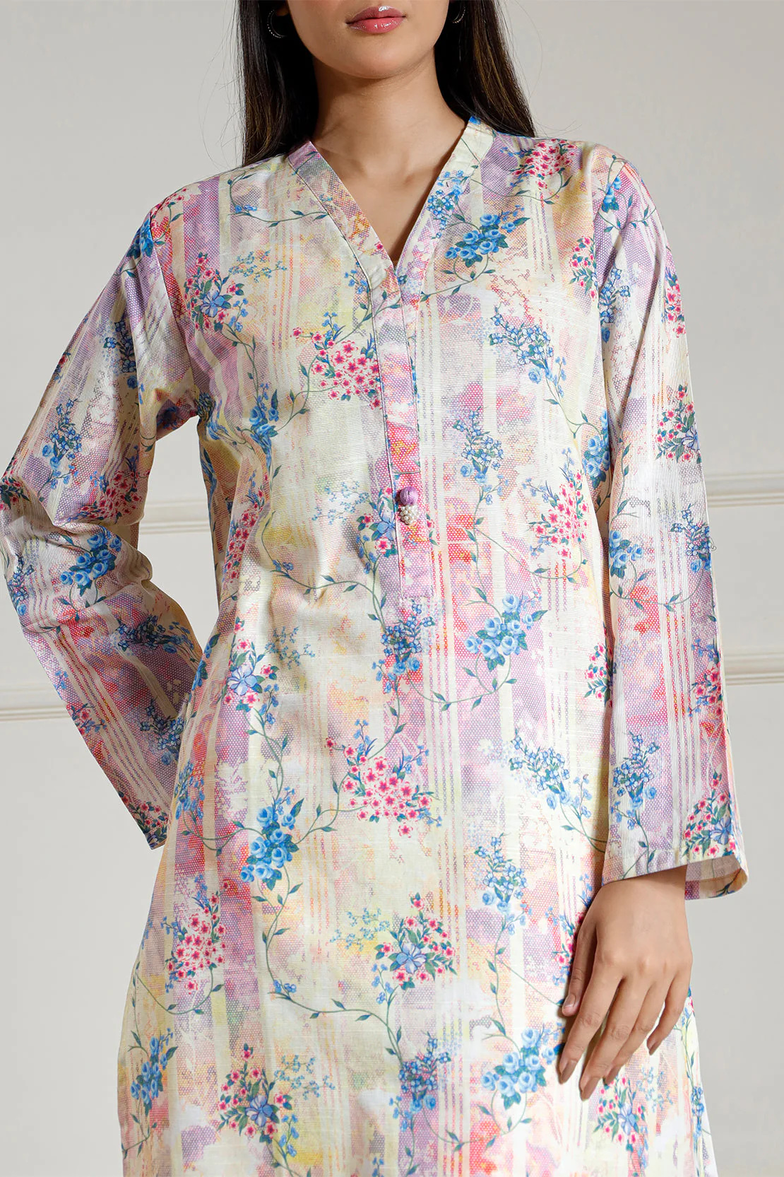 Printed Slub Cotton Stitched Shirt - Image 2