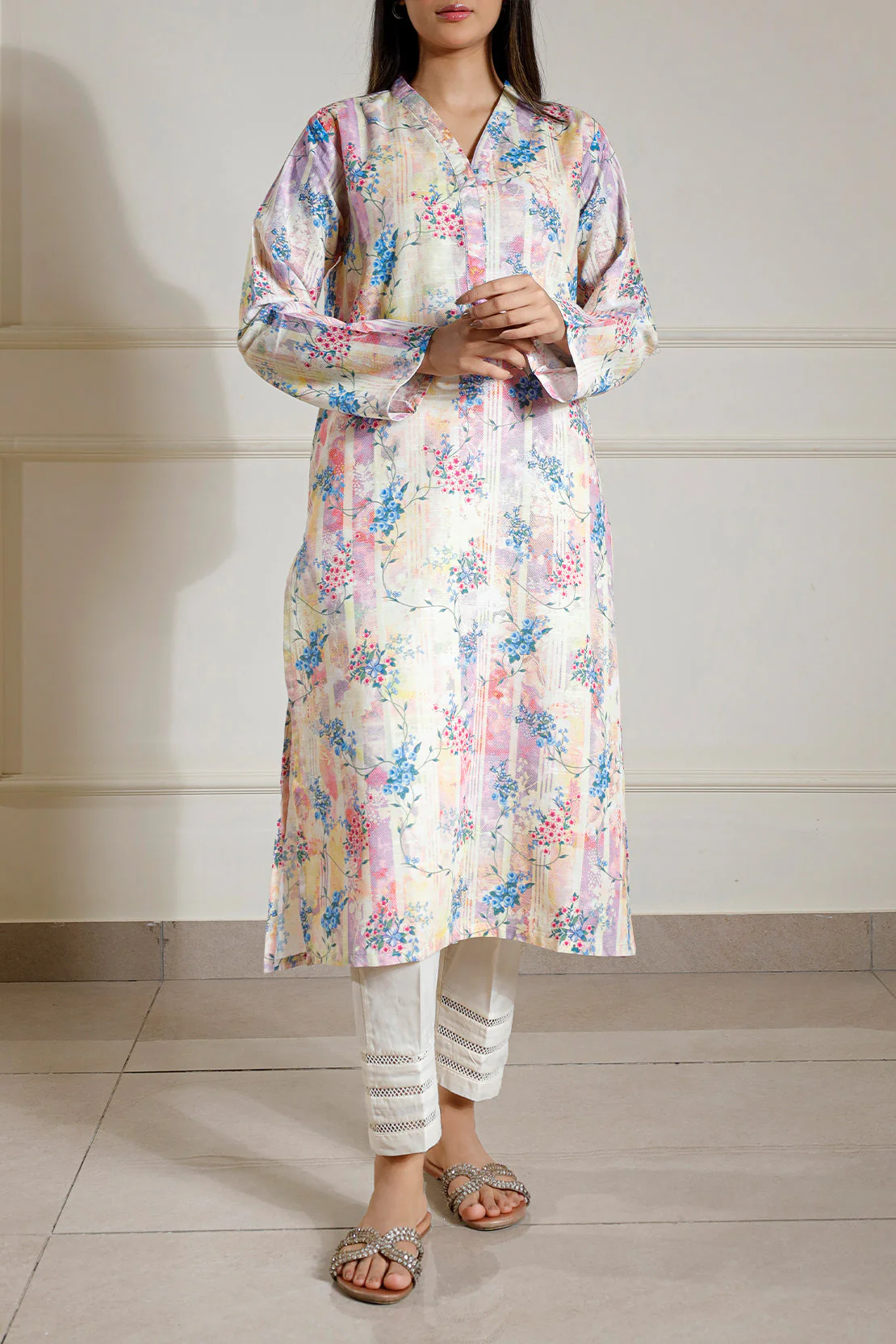 Printed Slub Cotton Stitched Shirt - Image 3