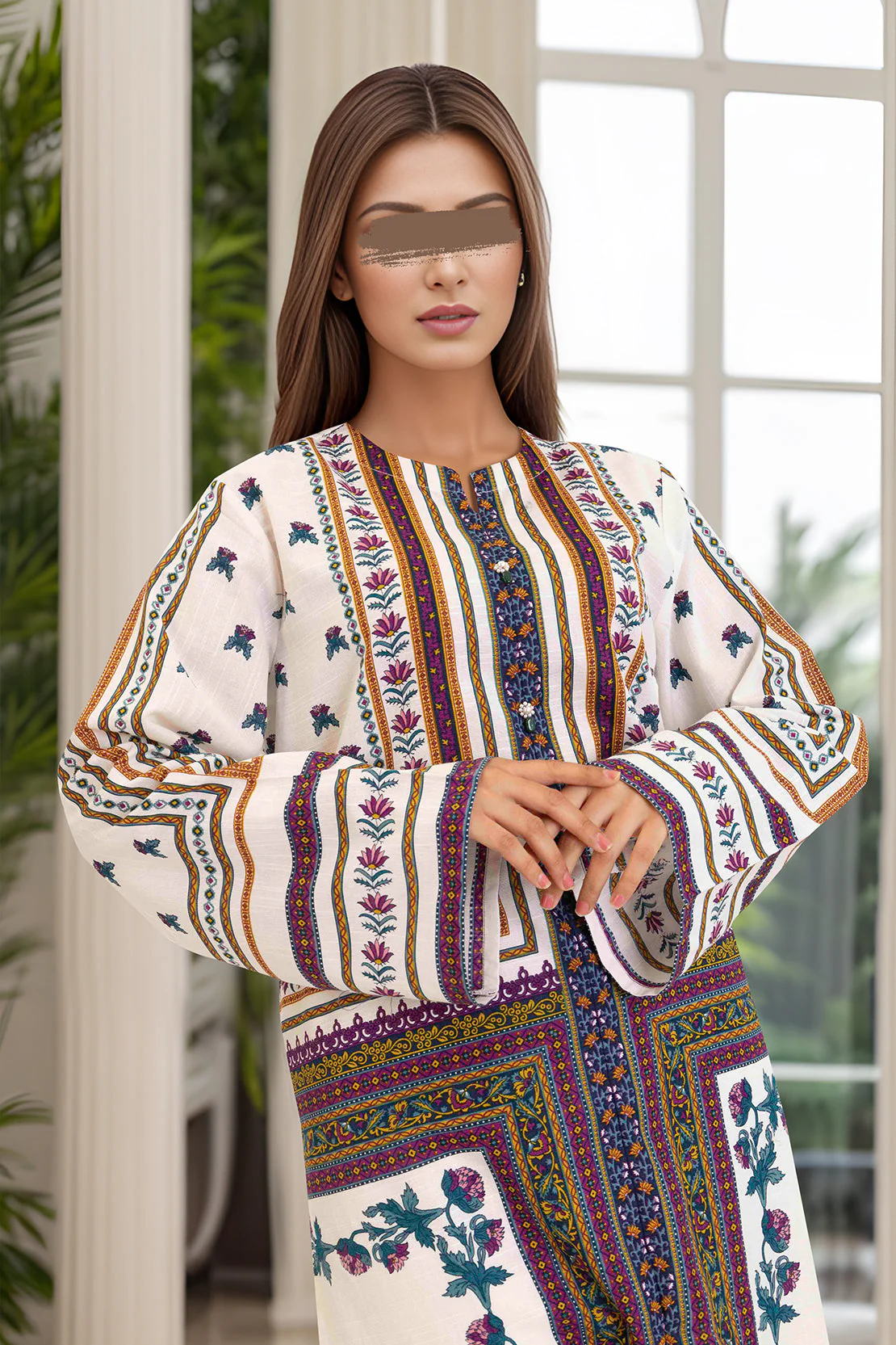 Printed Slub Cotton Stitched Shirt - Image 3