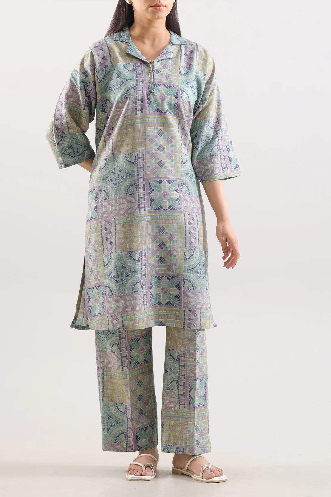 Printed Slub Cotton Stitched Shirt - Image 3