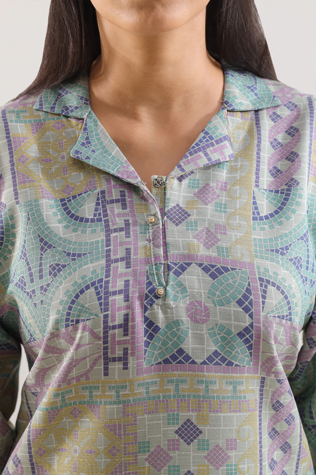Printed Slub Cotton Stitched Shirt - Image 4