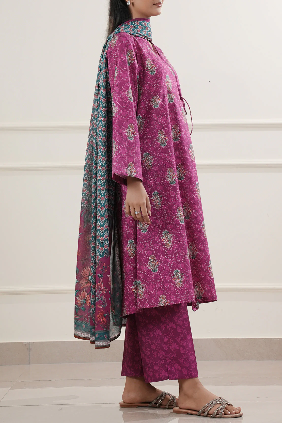 Printed Soft Touch Cotton Stitched 3 Piece - Image 4