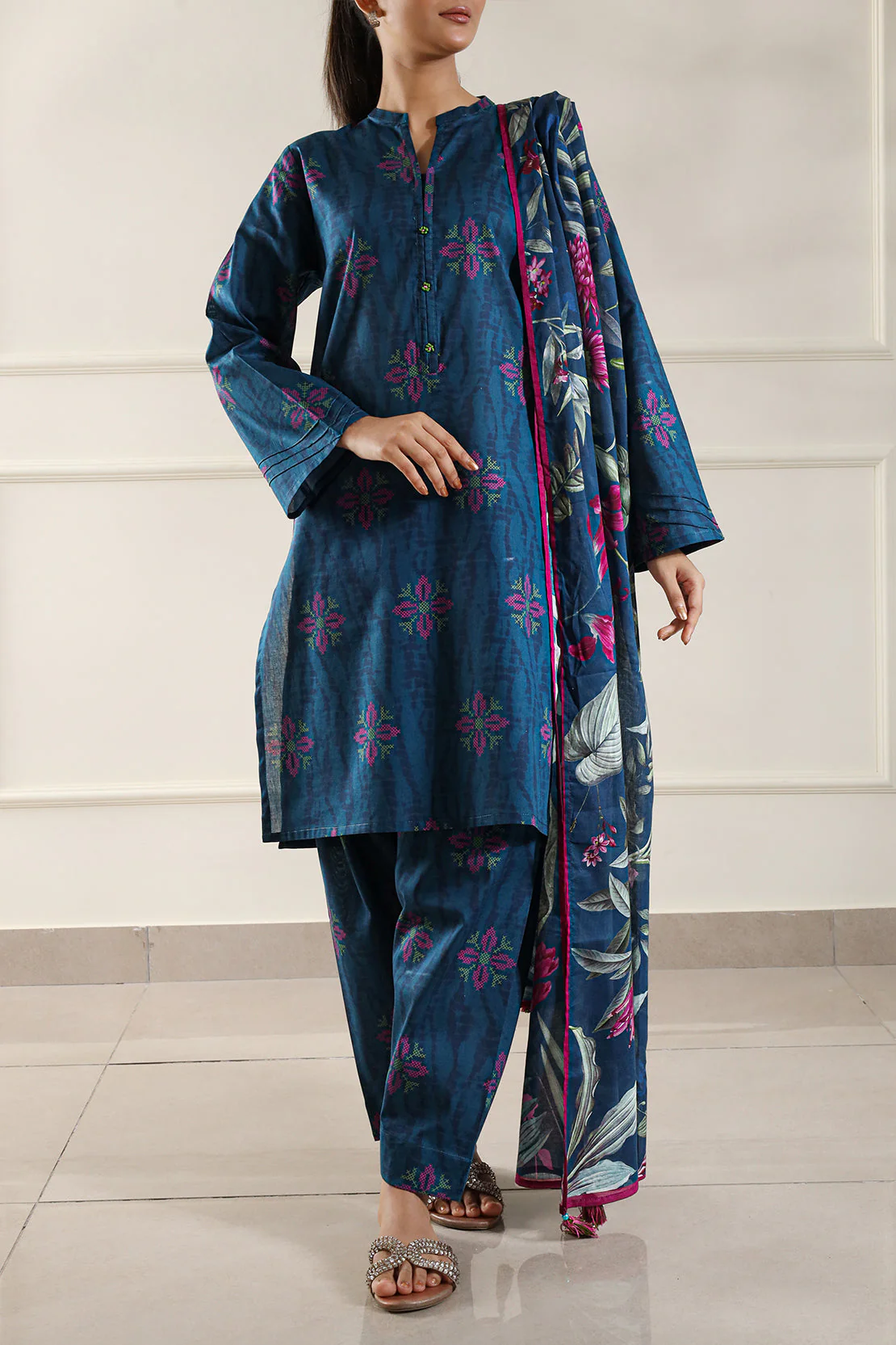 Printed Soft Touch Cotton Stitched 3 Piece - Image 8