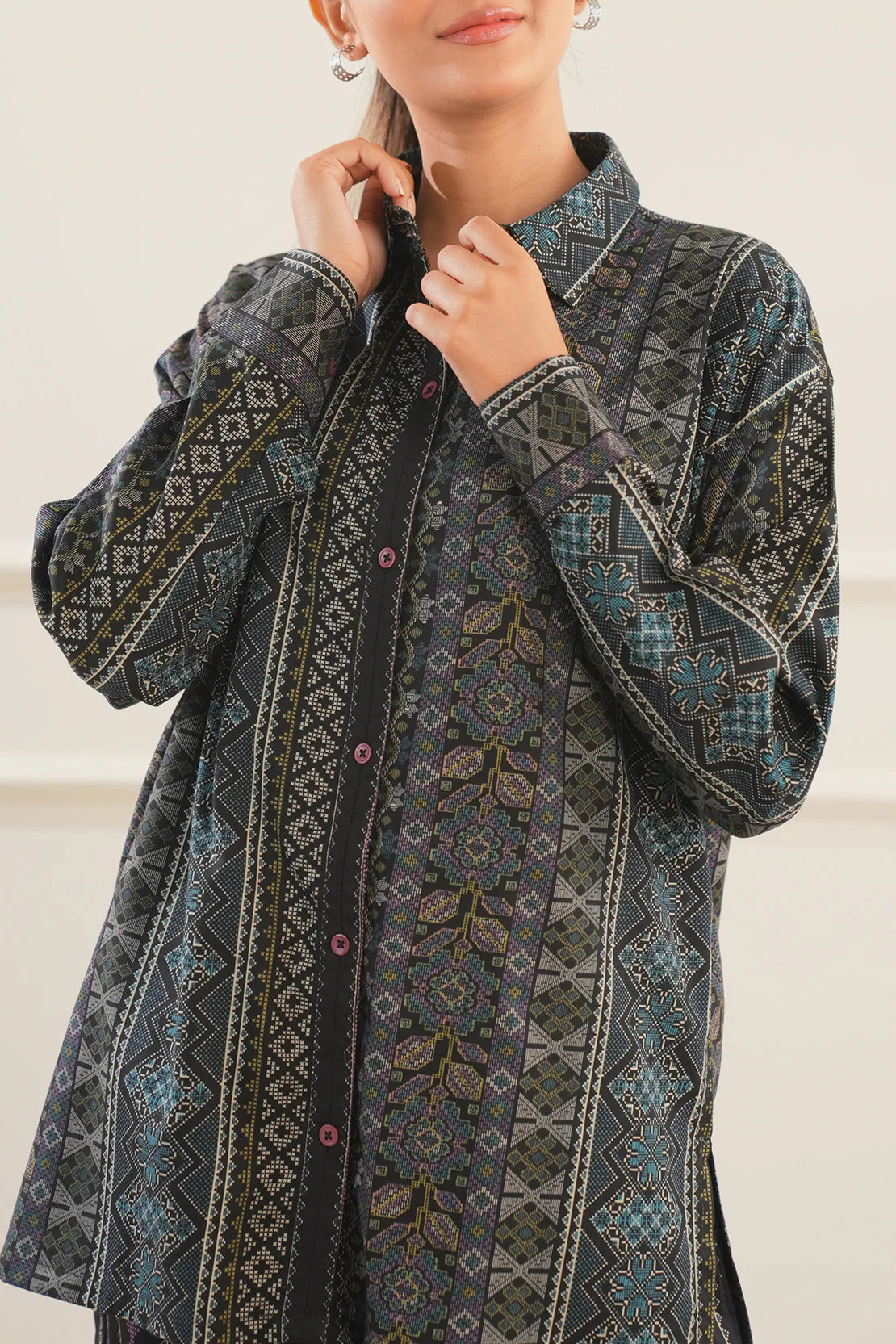 Printed Soft Touch Cotton Stitched Shirt & Bottom - Image 3