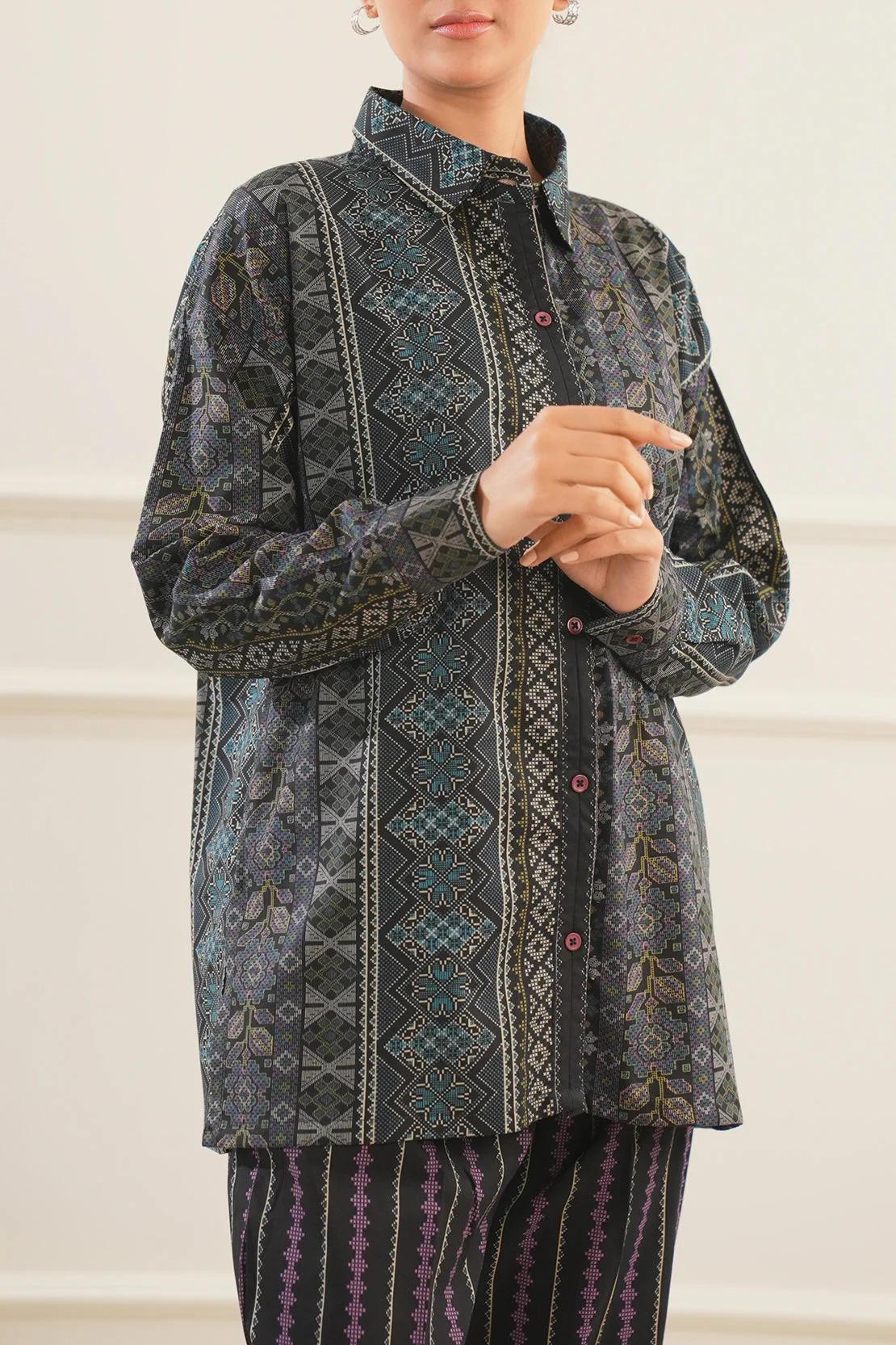 Printed Soft Touch Cotton Stitched Shirt & Bottom - Image 8