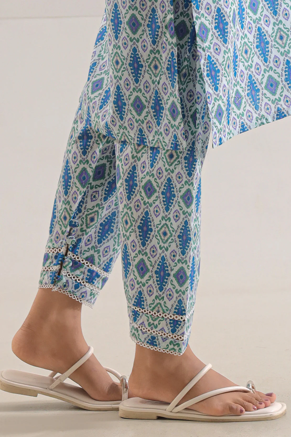 Printed Strip Lawn Pants - Image 2