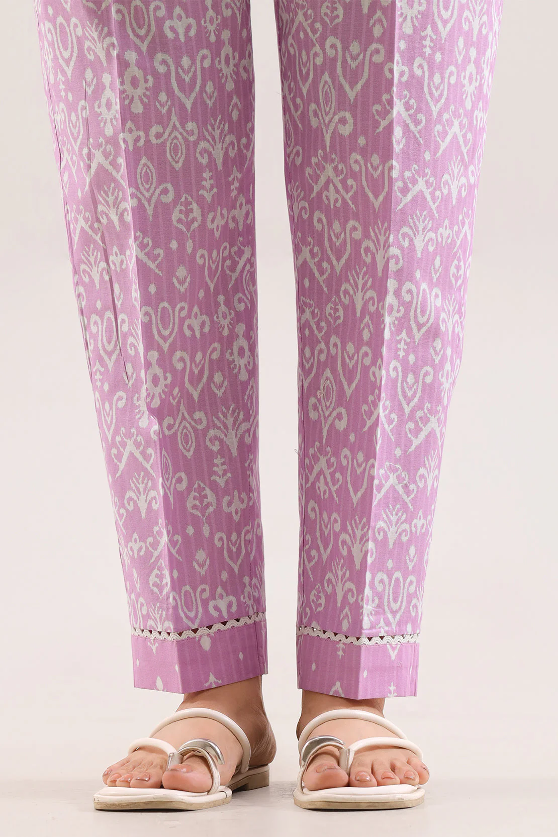 Printed Strip Lawn Pants