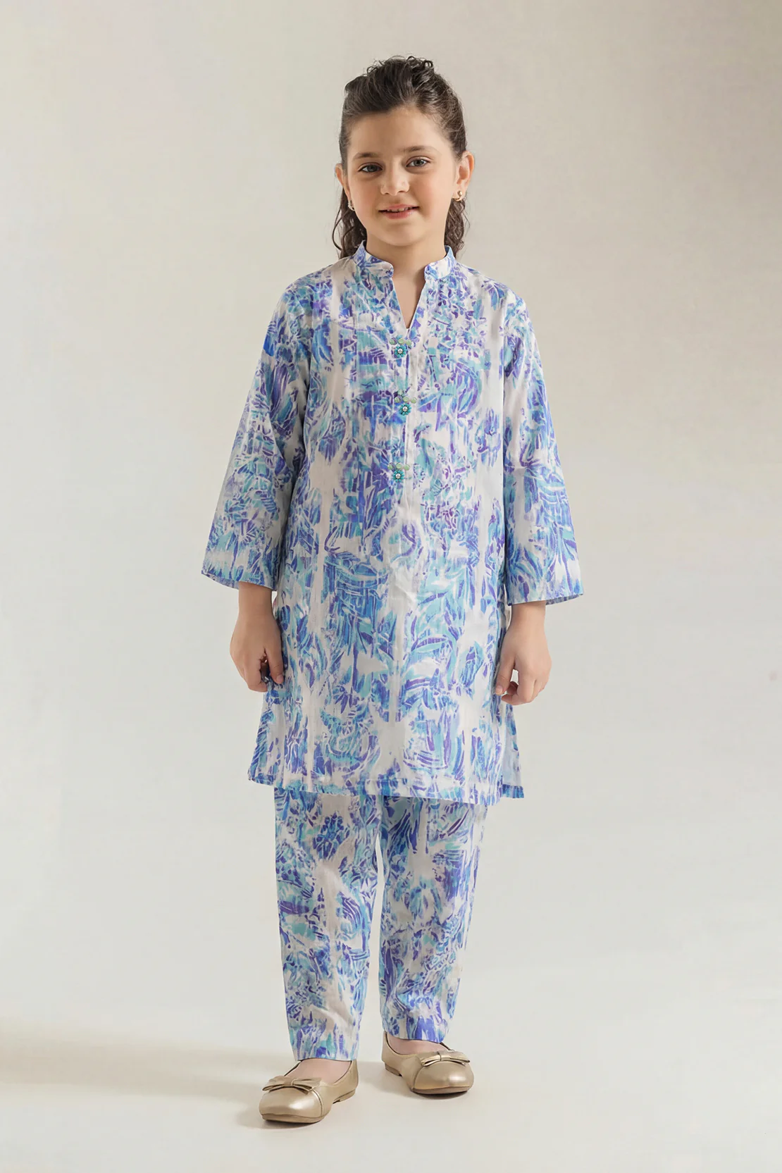 Printed Strip Lawn Stitched 2 Piece (Shirt/Trouser) For Kids