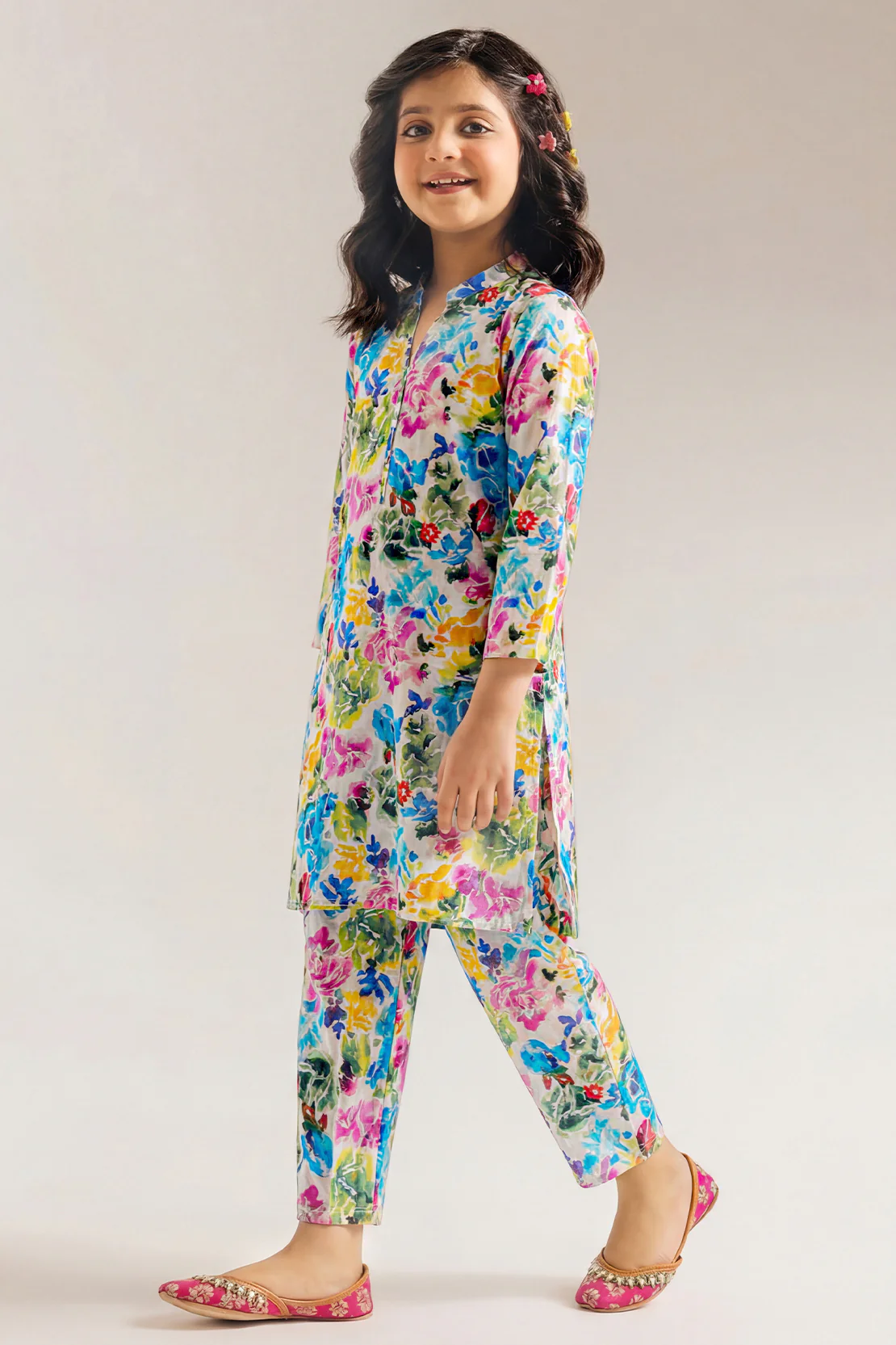 Printed Strip Lawn Stitched 2 Piece (Shirt/Trouser) For Kids